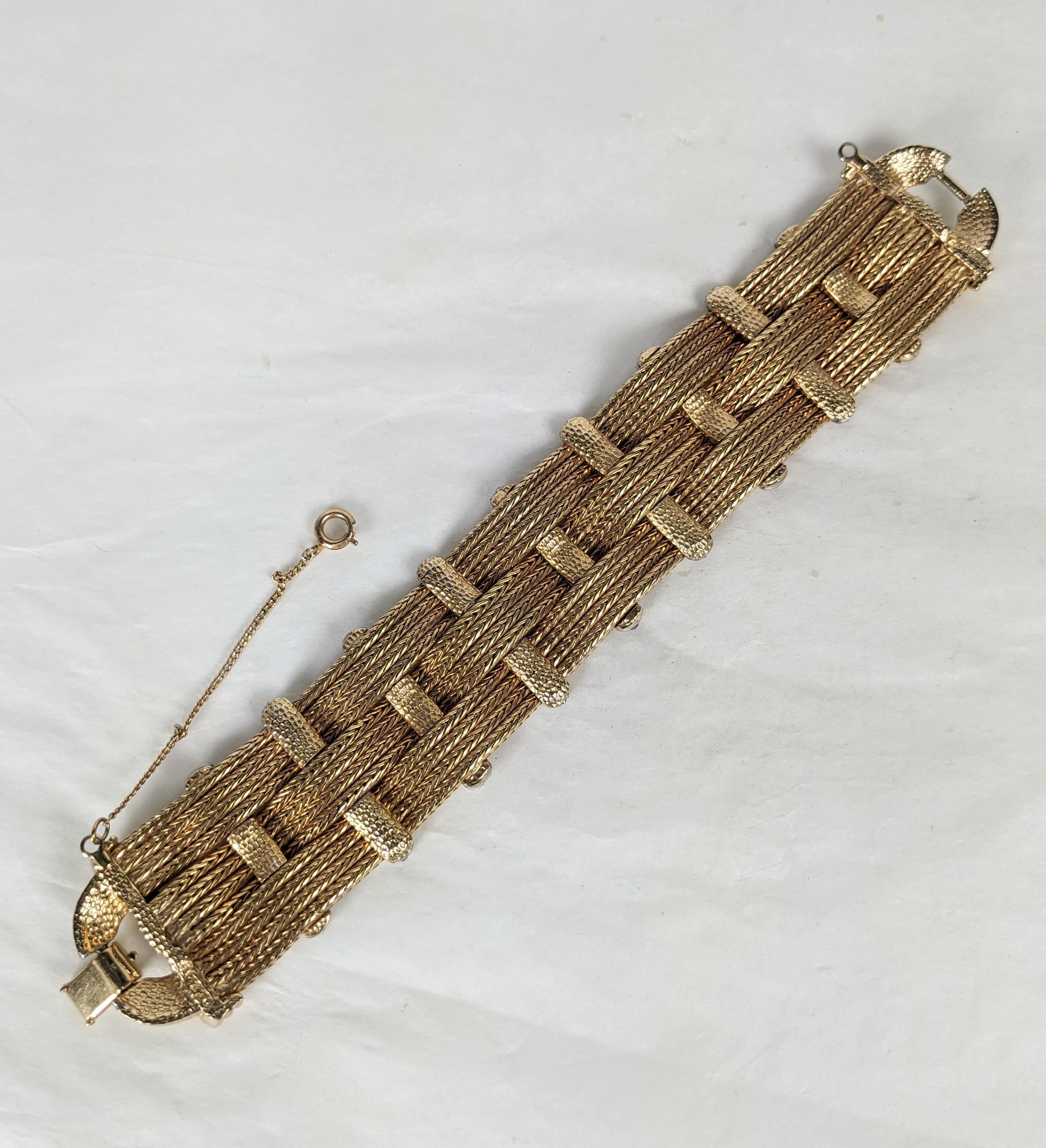 Women's Marcel Boucher Ribbed Gold Pave Station Bracelet For Sale