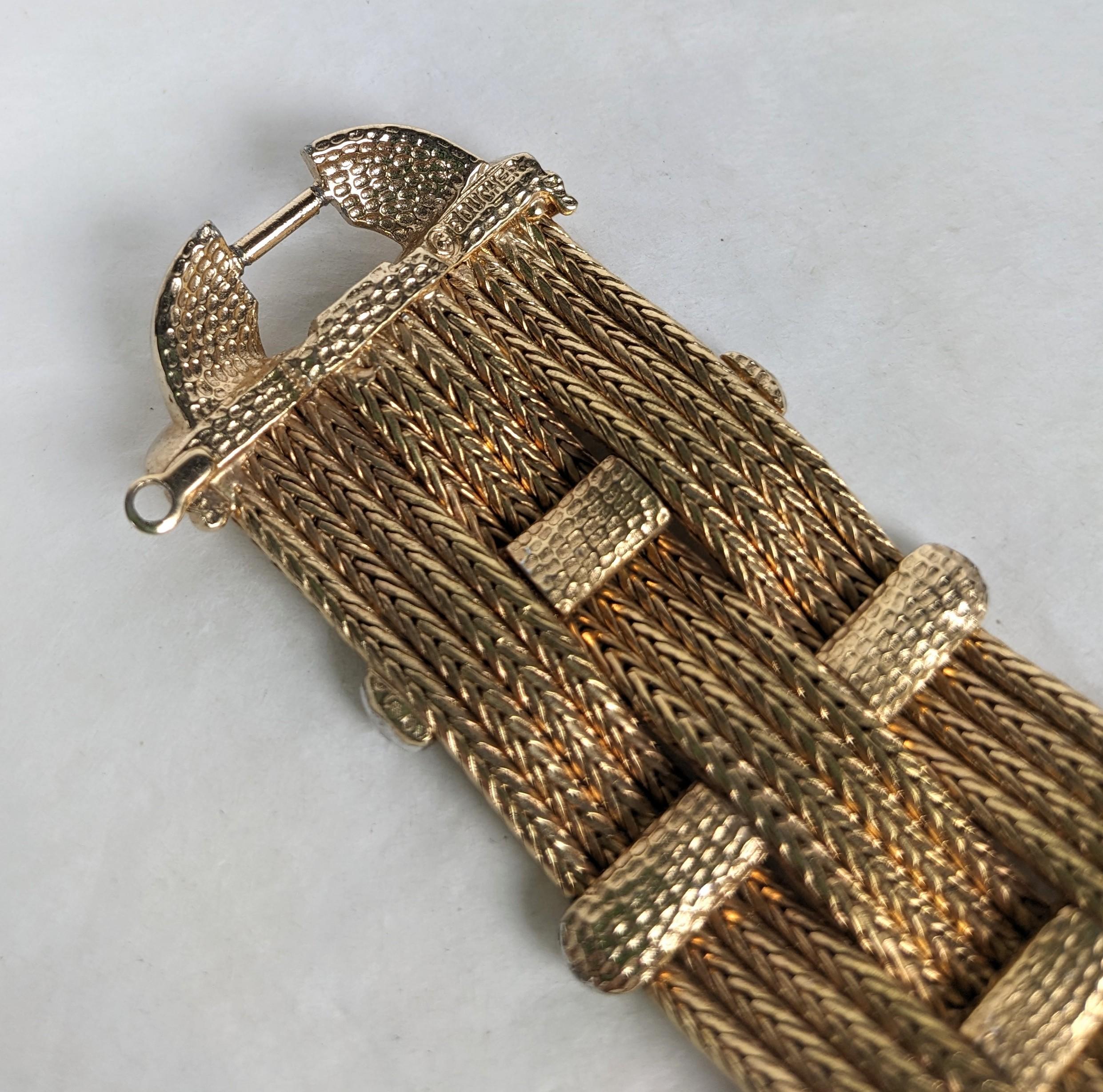Marcel Boucher Ribbed Gold Pave Station Bracelet In Good Condition For Sale In New York, NY
