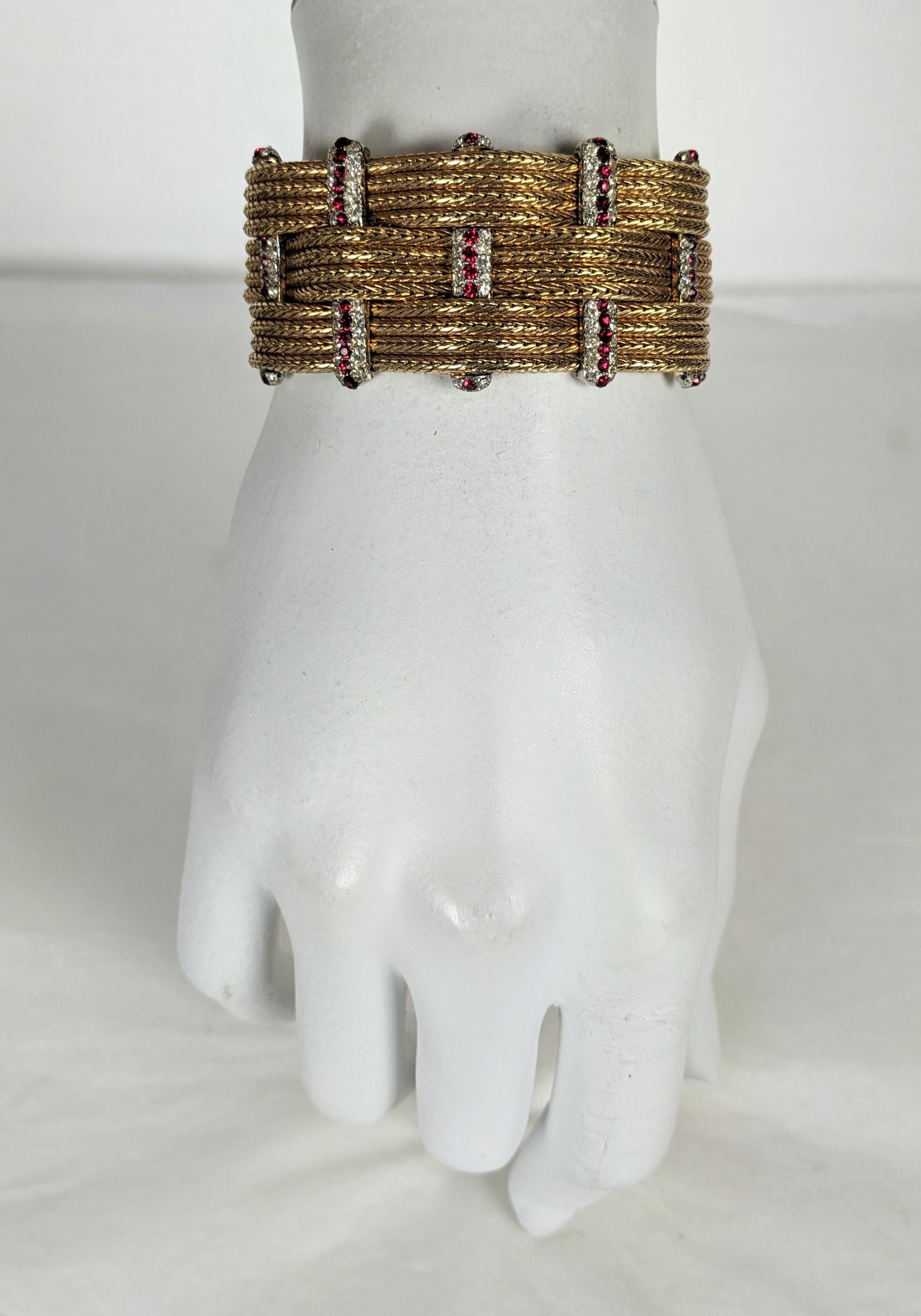 Marcel Boucher Ribbed Gold Pave Station Bracelet For Sale 4