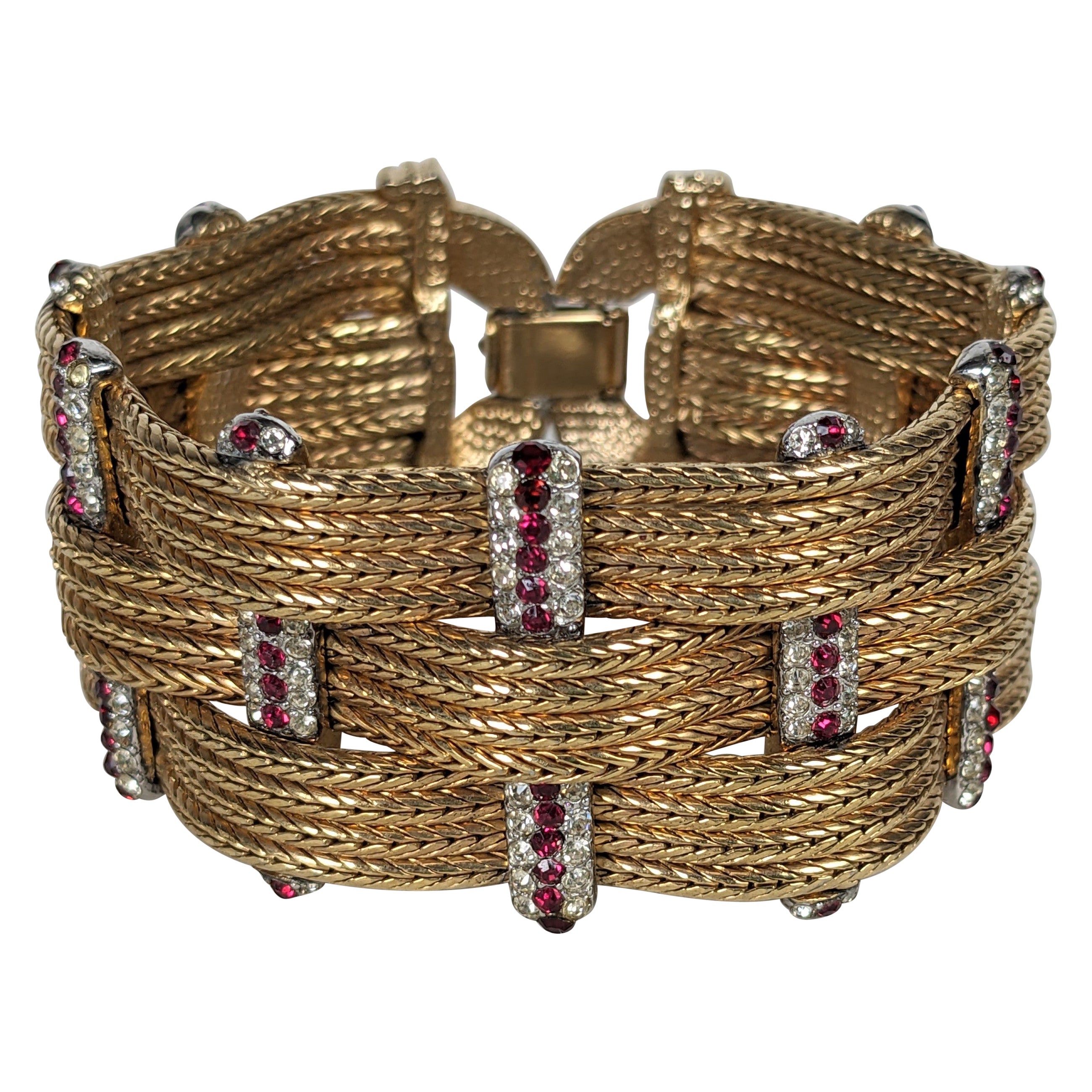 Marcel Boucher geripptes Gold Pave Station-Armband