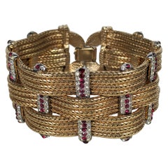 Marcel Boucher Ribbed Gold Pave Station Bracelet