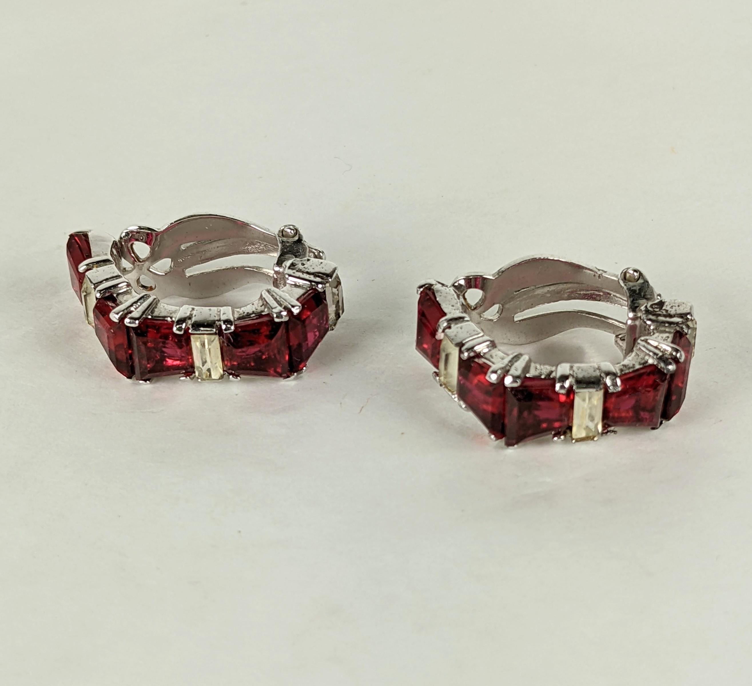 Art Deco Marcel Boucher Sterling Faux Ruby Earrings For Sale