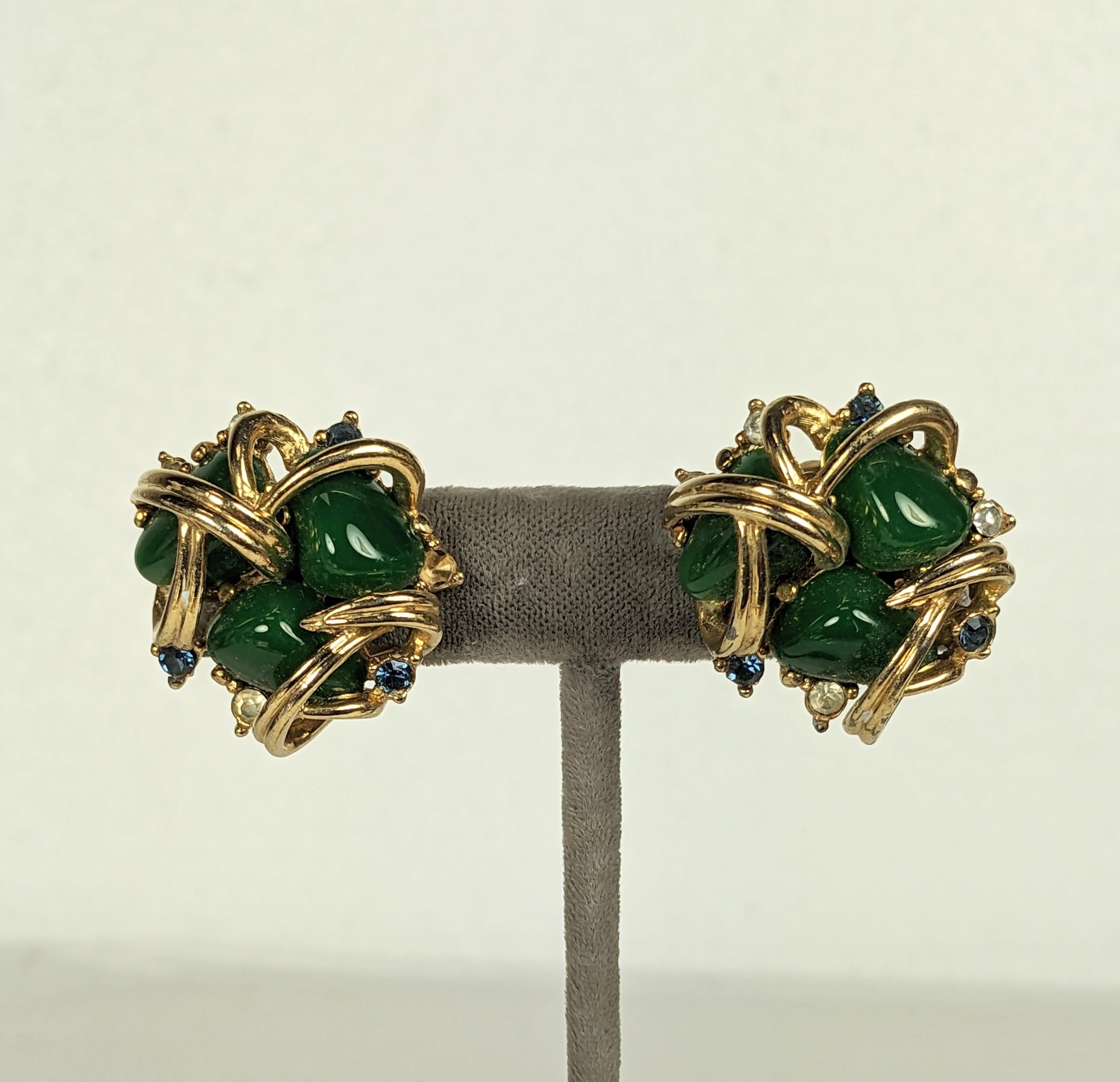 Marcel Boucher Verdura Style Faux Jade and Sapphire Ear Clips 1
