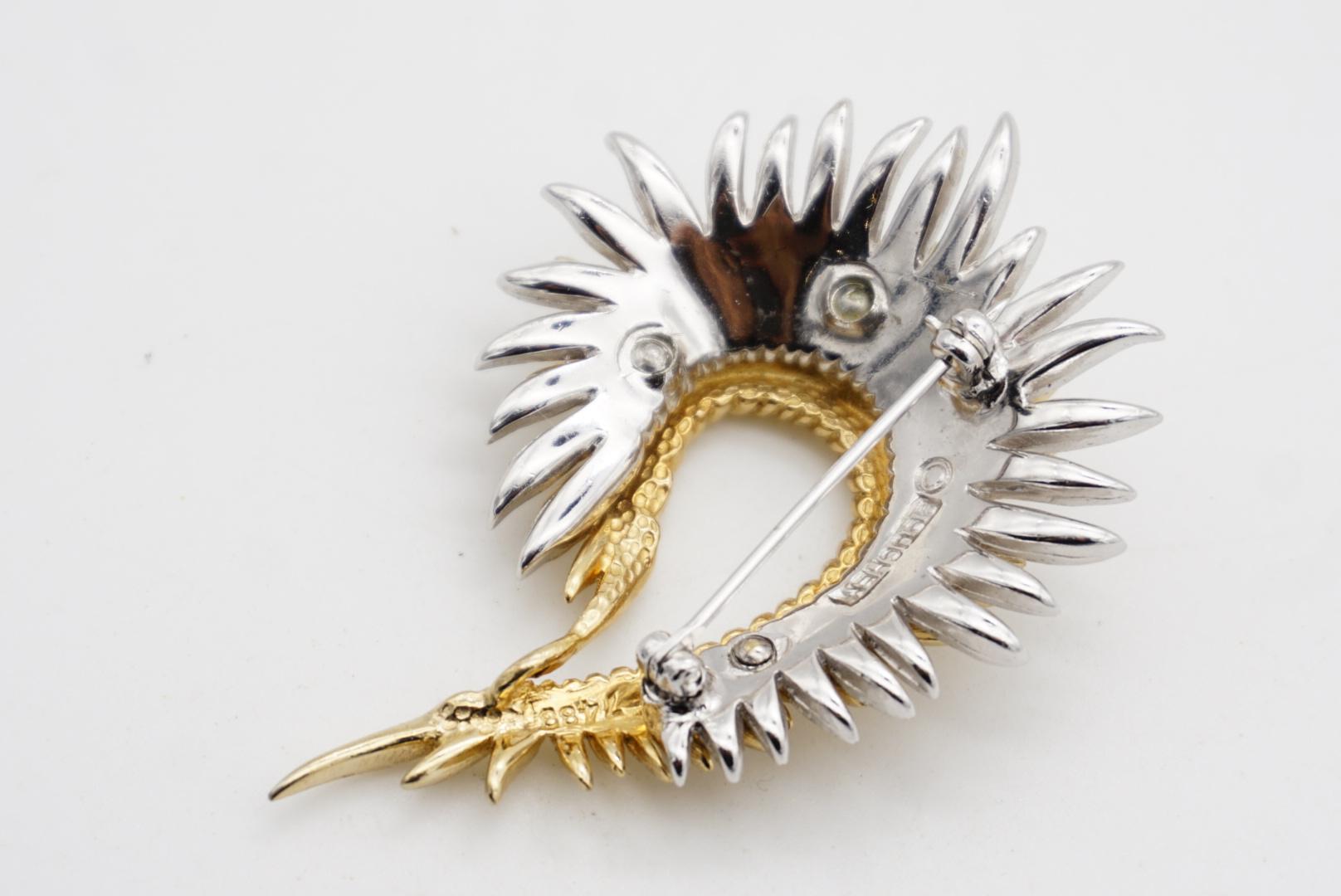 Marcel Boucher Vintage Double Layer Crystal Sunburst Feather Gold Silver Brooch en vente 6
