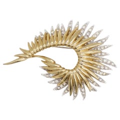 Marcel Boucher Vintage Double Layer Crystal Sunburst Feather Gold Silver Brooch