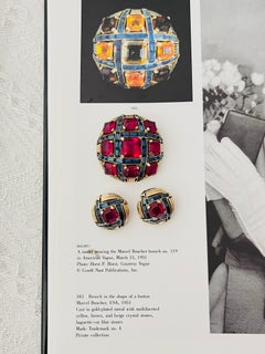 Marcel Boucher Vintage Gold Ruby Sapphire Baguettes Checkerboard Lattice Set