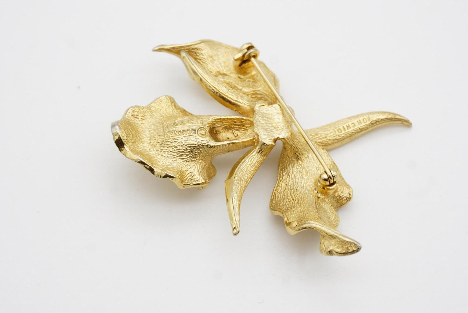 Marcel Boucher Vintage Large White Pearl Orchid Flourish Flower Leaf Gold Brooch 7