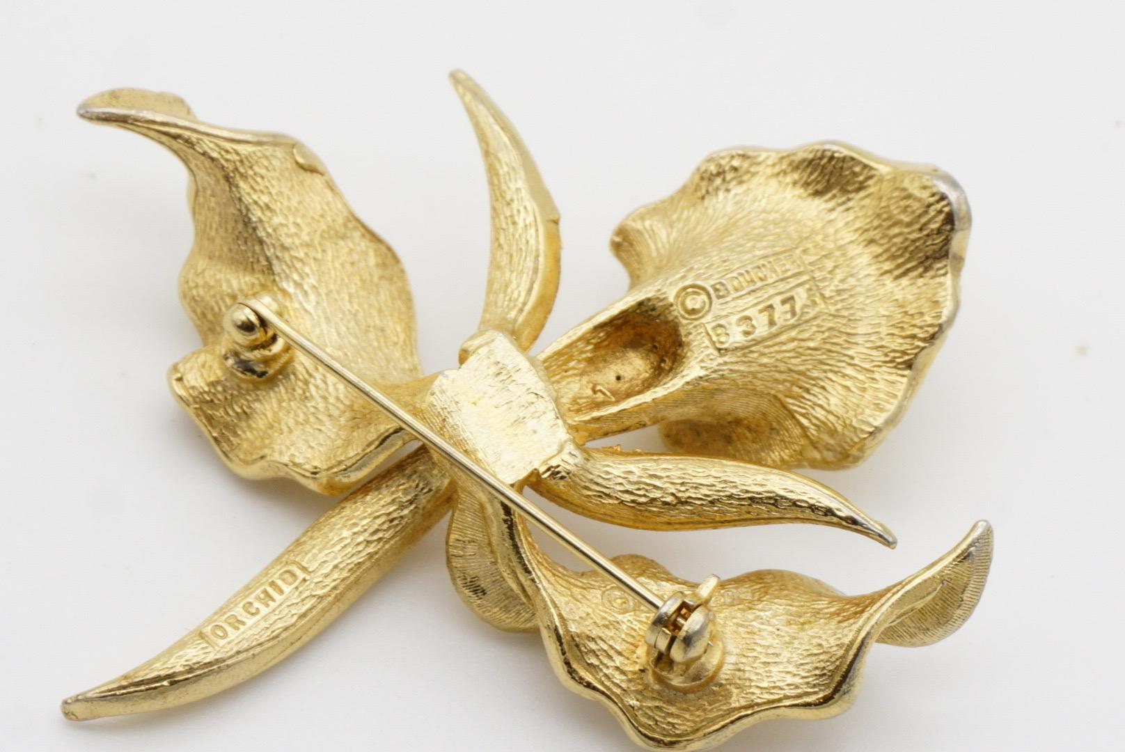 Marcel Boucher Vintage Large White Pearl Orchid Flourish Flower Leaf Gold Brooch 8