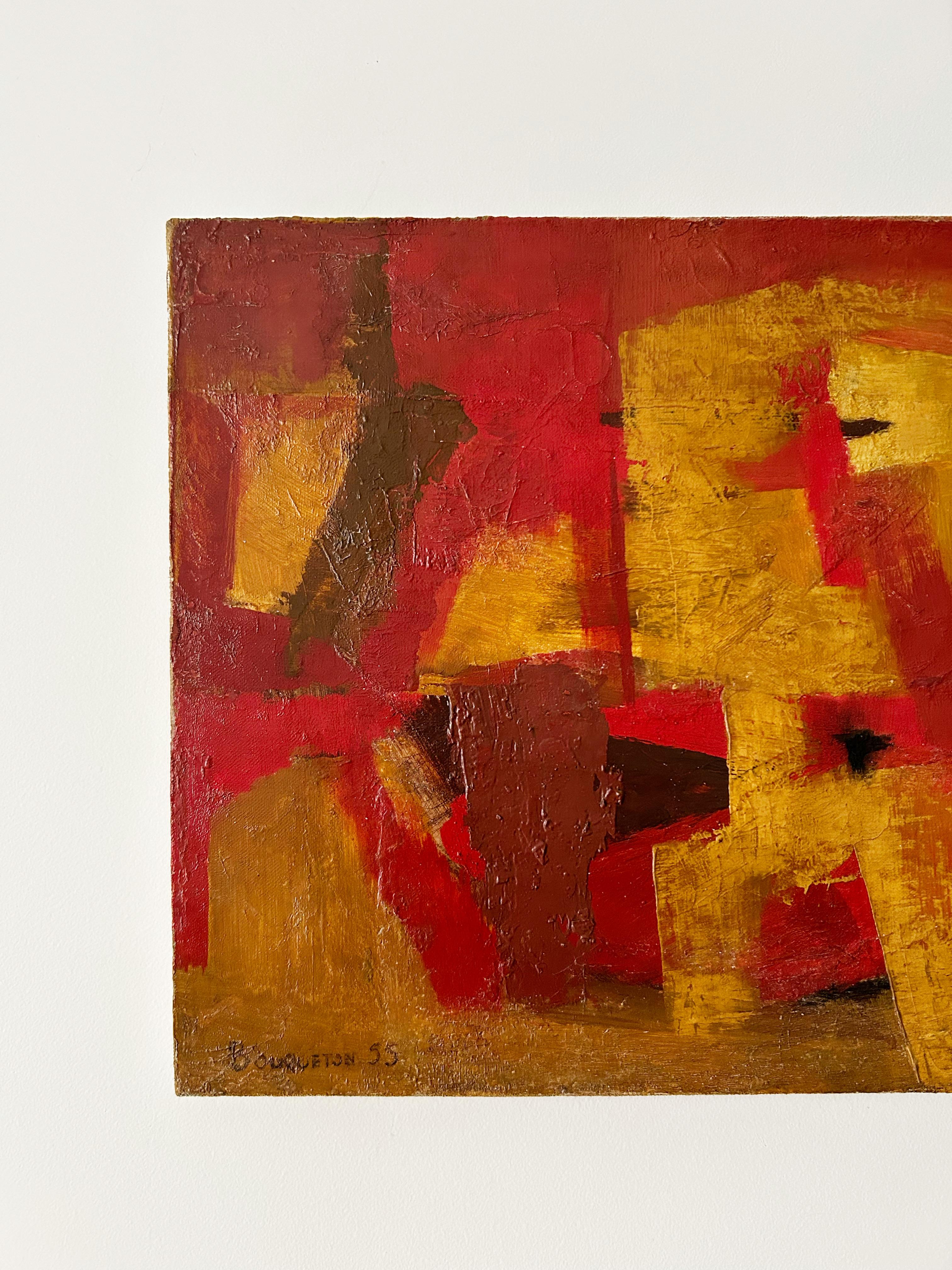 Marcel Bouqueton, Rot und Gelb, 1955, Öl auf Leinwand im Angebot 1