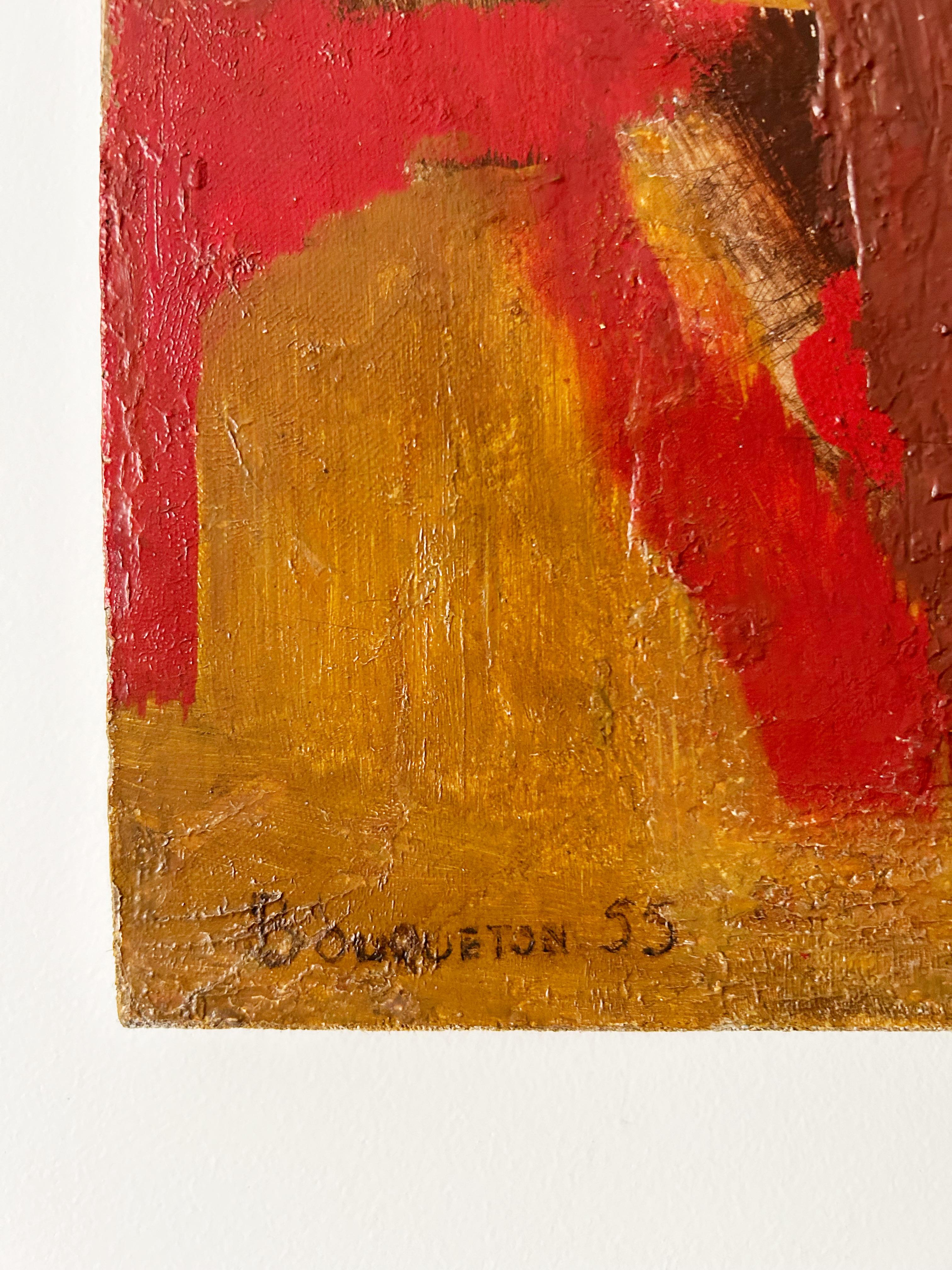 Marcel Bouqueton, Rot und Gelb, 1955, Öl auf Leinwand im Angebot 3
