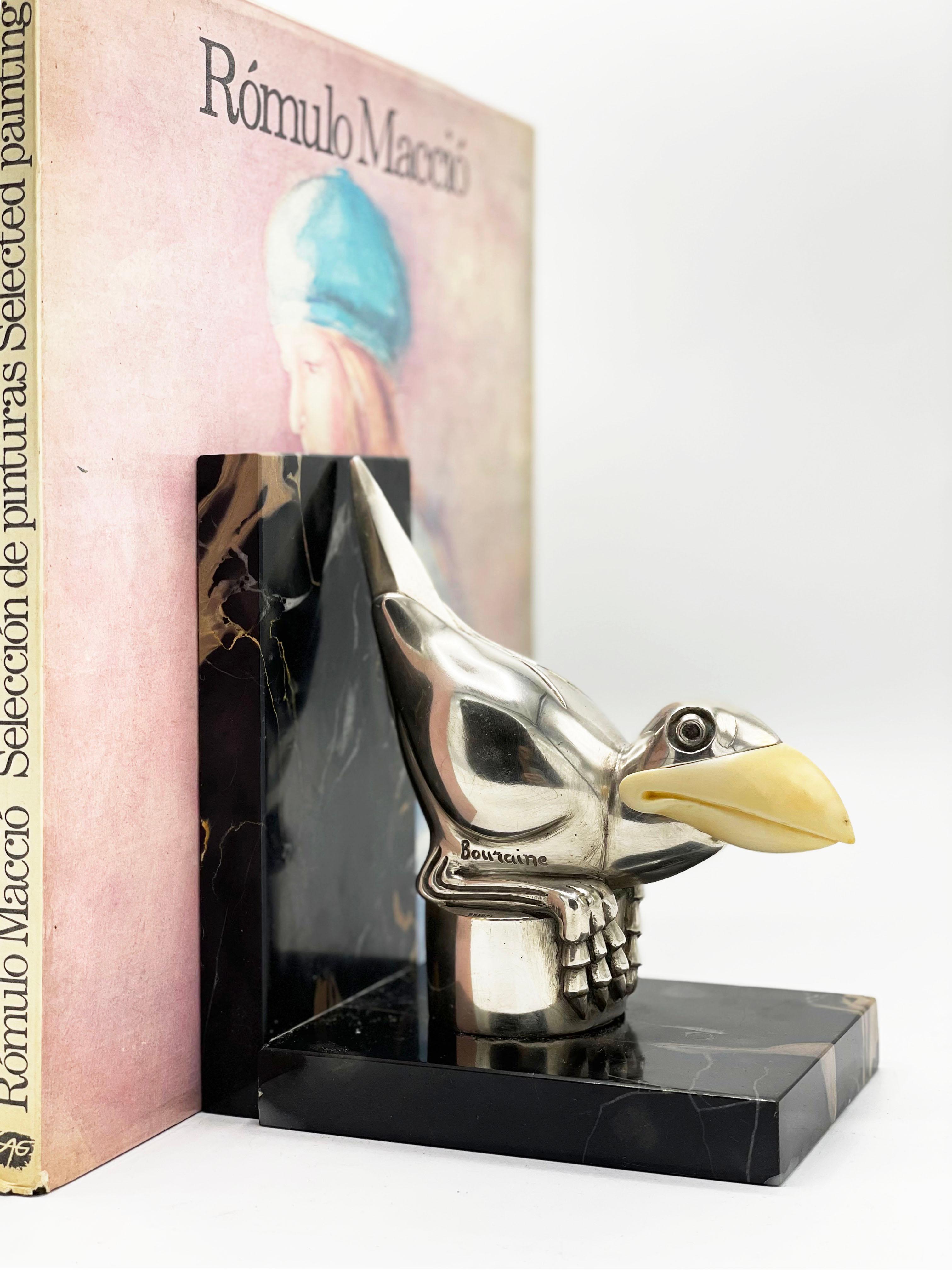 Français Serre-livres Art déco en bronze avec oiseaux Marcel Bouraine, années 1930 en vente
