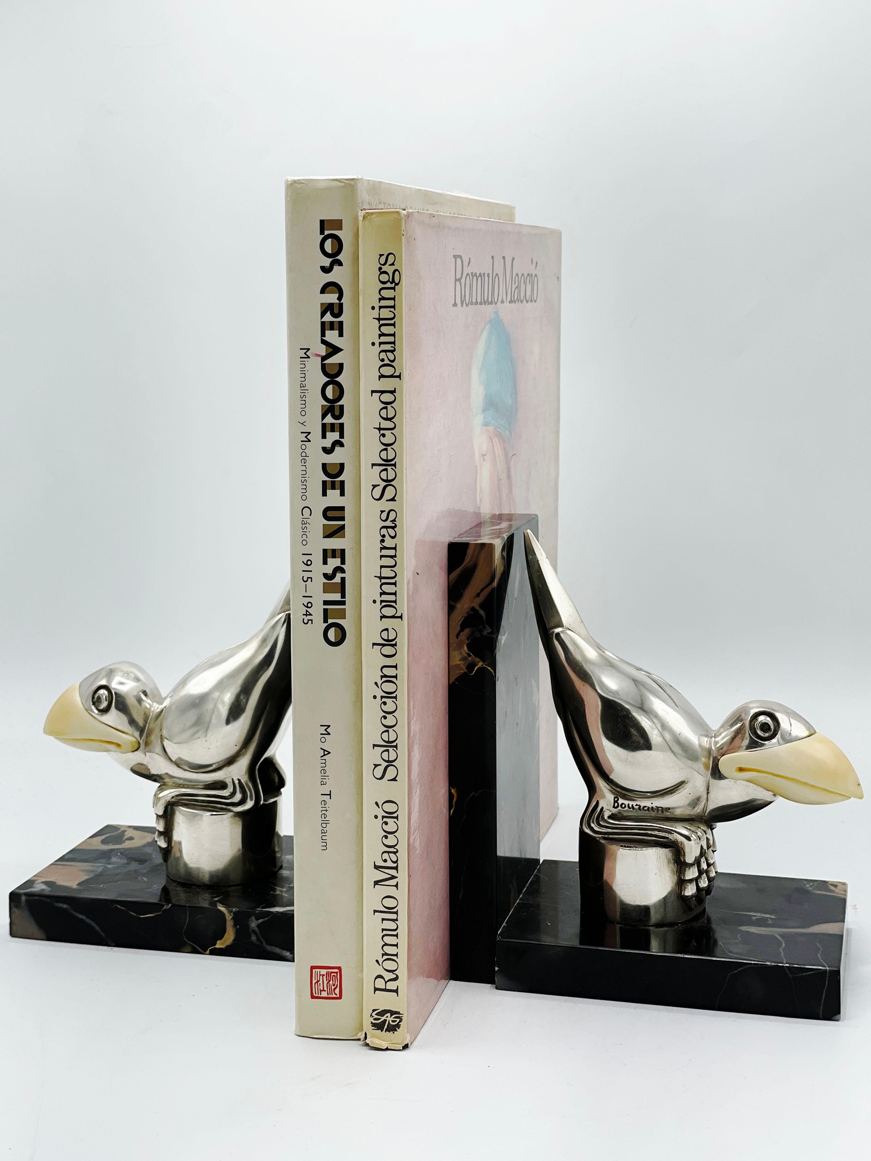 Effet bronze Serre-livres Art déco en bronze avec oiseaux Marcel Bouraine, années 1930 en vente