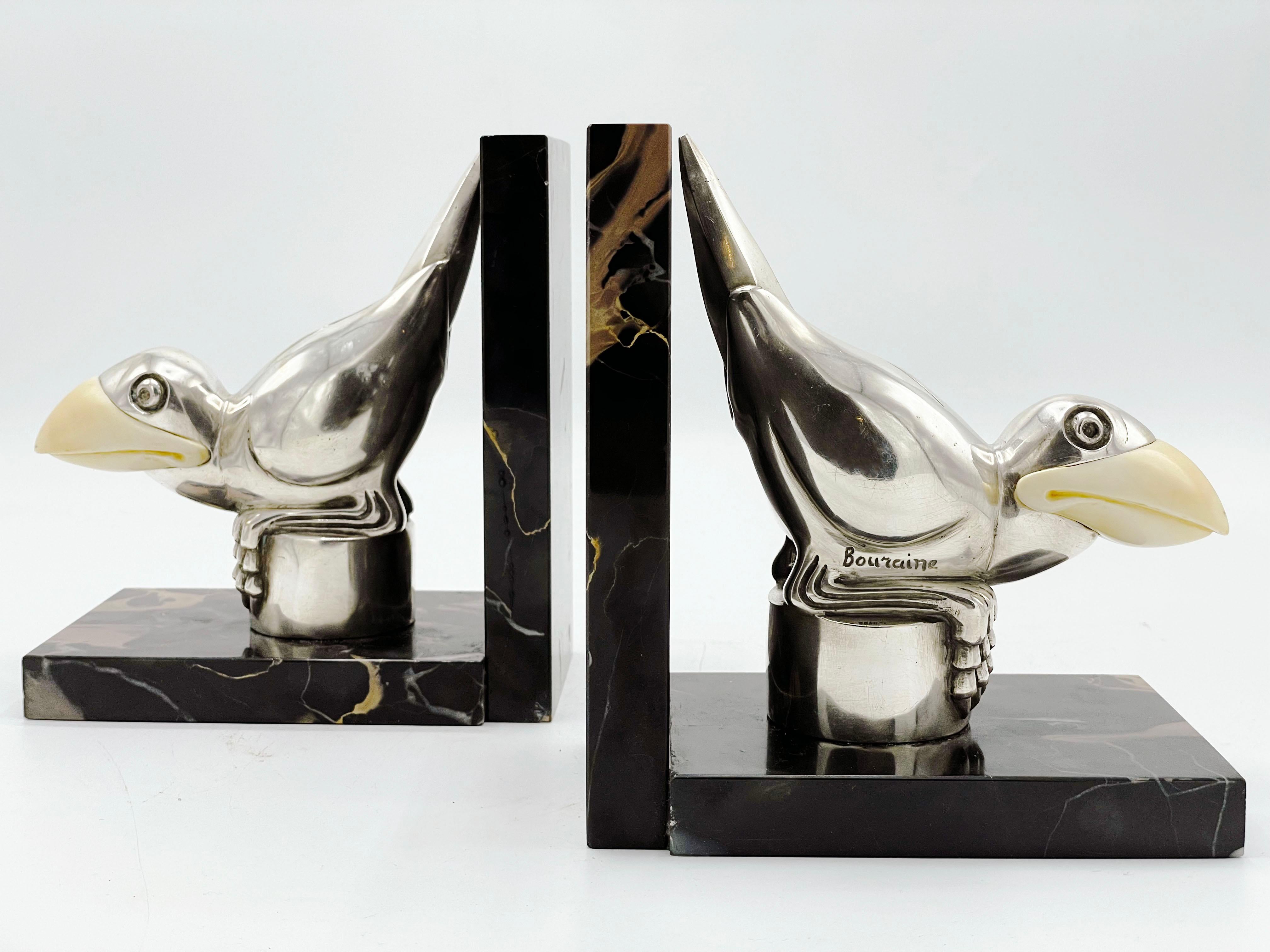 Bronze Serre-livres Art déco en bronze avec oiseaux Marcel Bouraine, années 1930 en vente