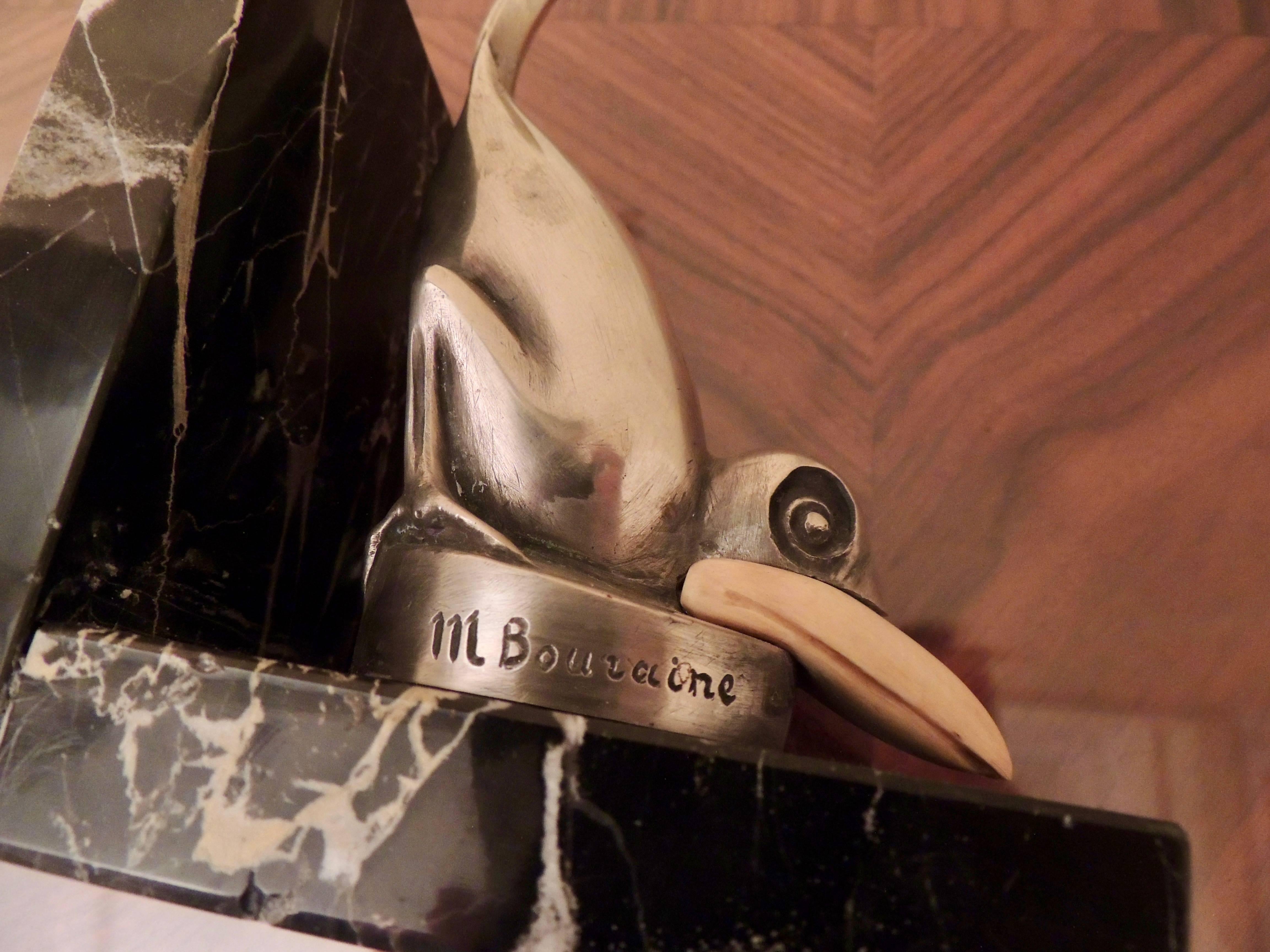 Marcel Bouraine Art Deco Bronze Bird Bookends In Excellent Condition In Oakland, CA