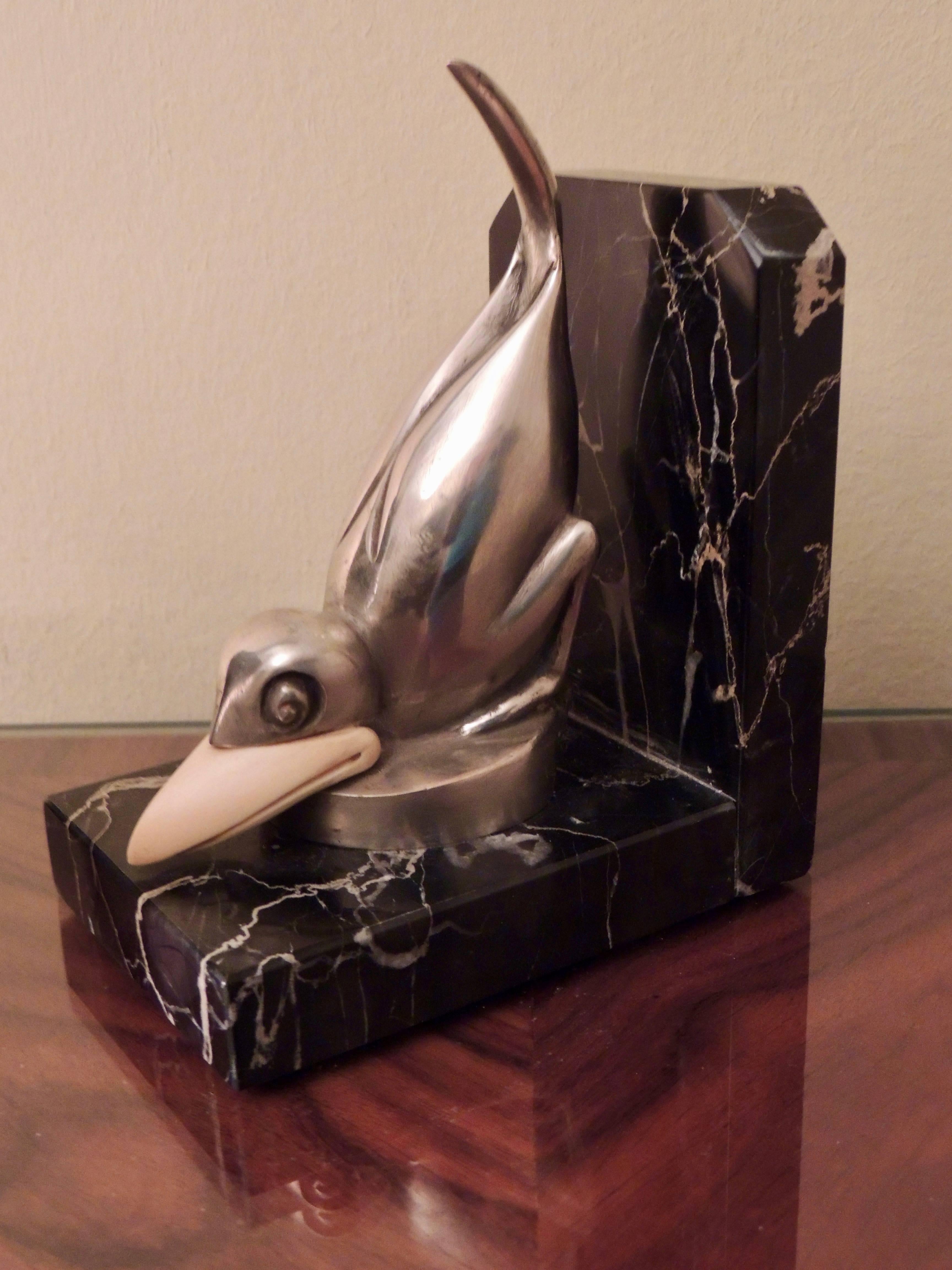 Marcel Bouraine Art Deco Bronze Bird Bookends 1