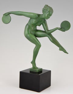 Marcel Bouraine Art Deco Sculpture Nude Disc Dancer Derenne, France, 1930