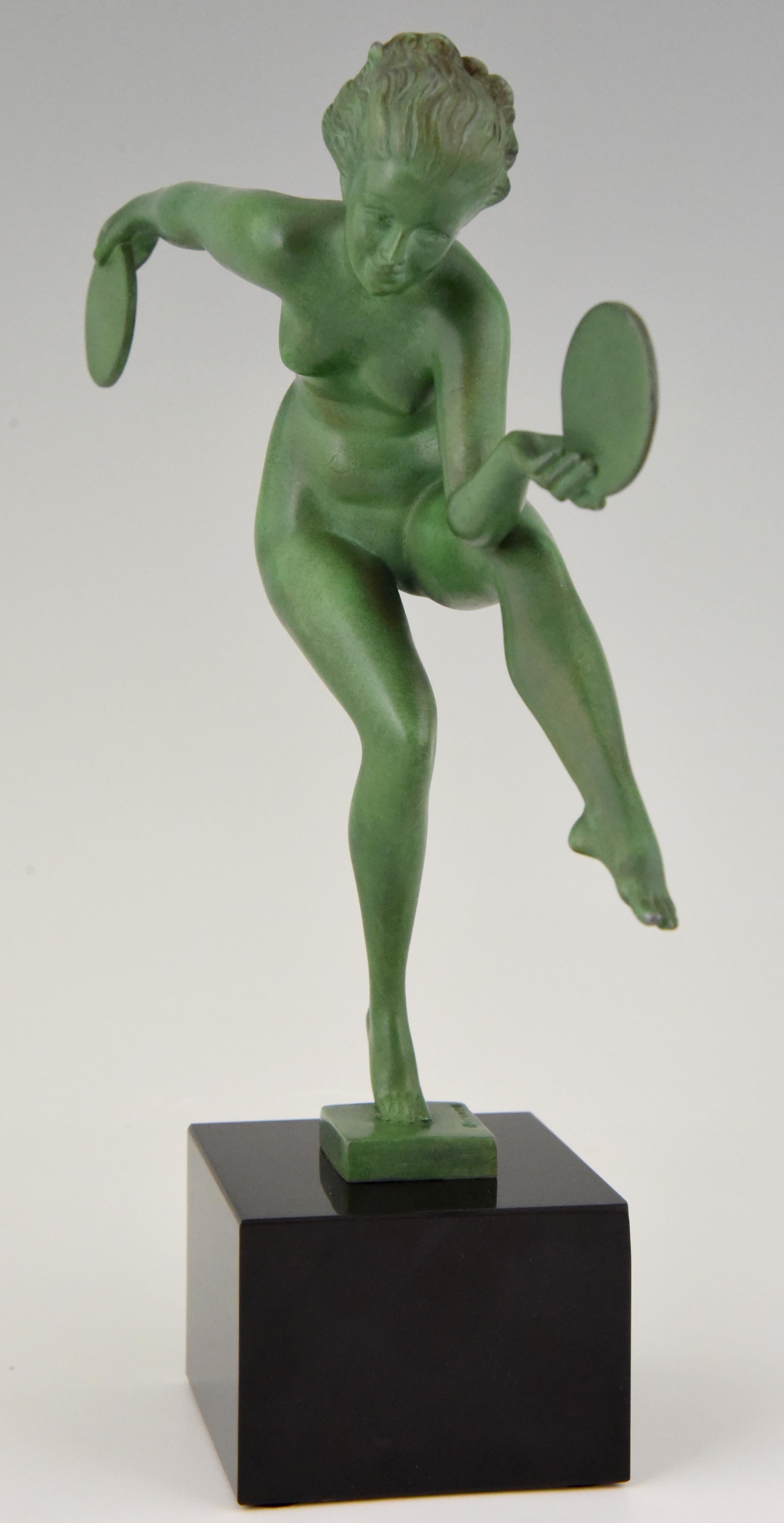 French Marcel Bouraine Art Deco Sculpture Nude Disc Dancer Derenne, France, 1930