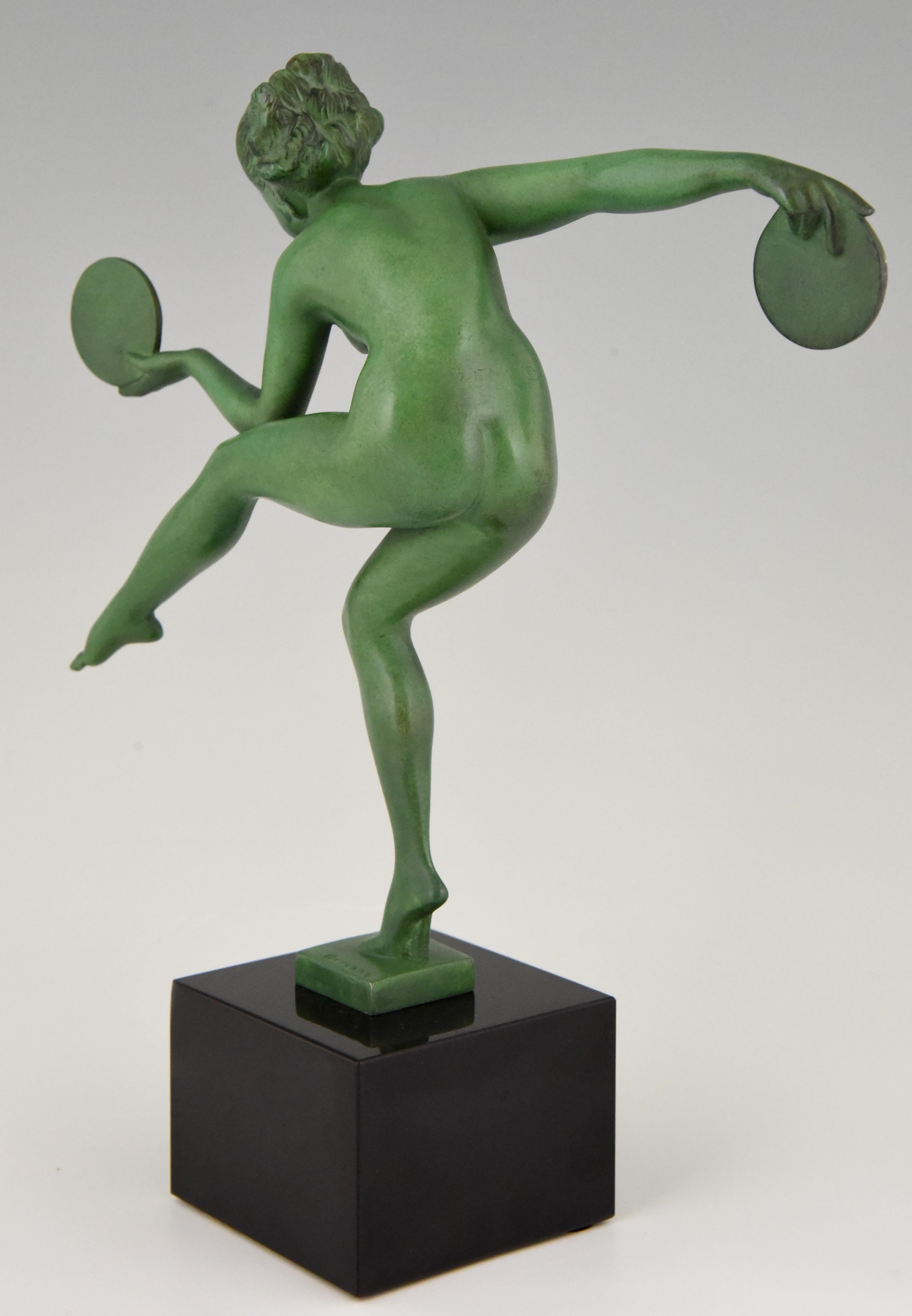 20th Century Marcel Bouraine Art Deco Sculpture Nude Disc Dancer Derenne, France, 1930