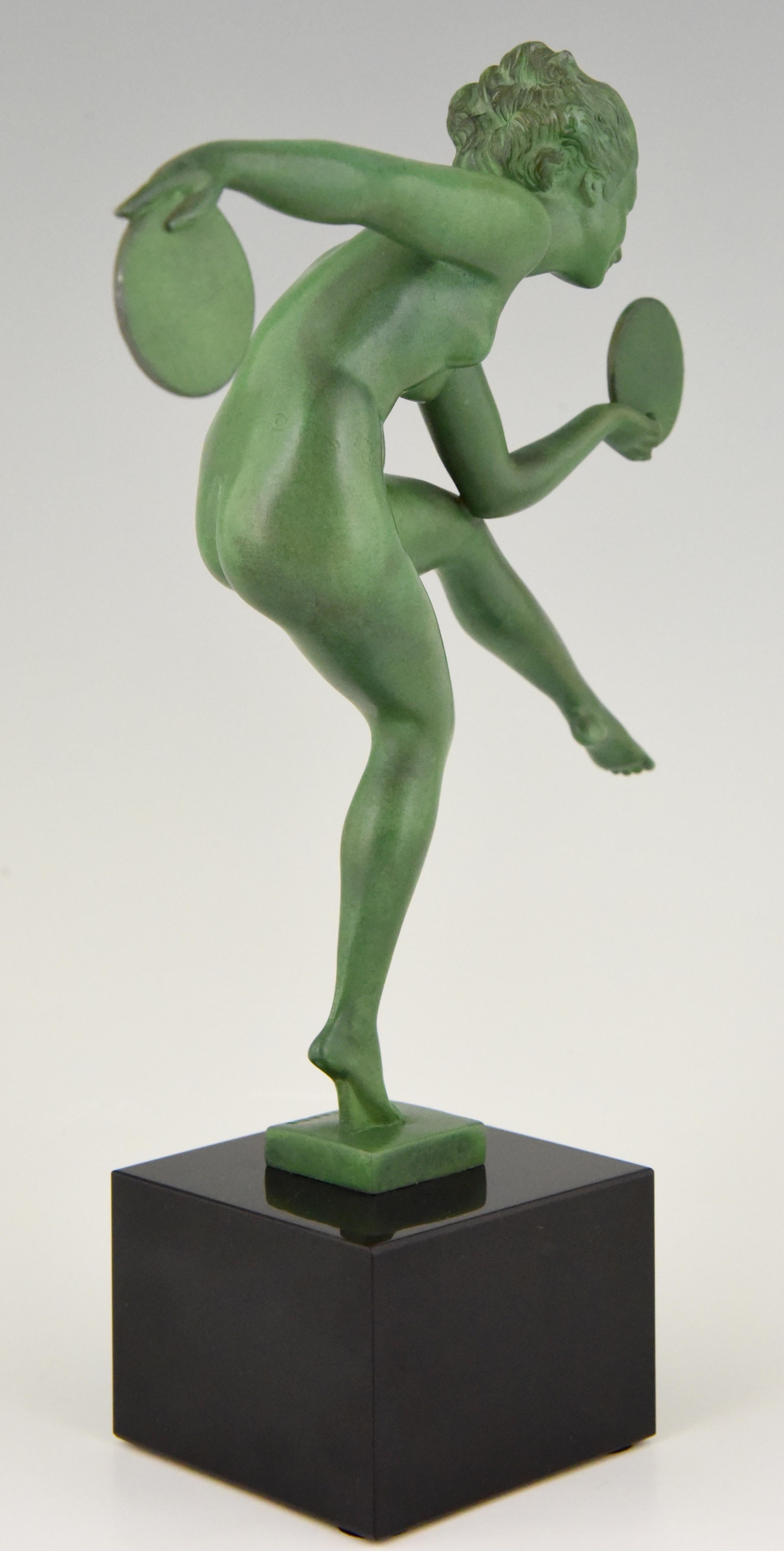 Metal Marcel Bouraine Art Deco Sculpture Nude Disc Dancer Derenne, France, 1930