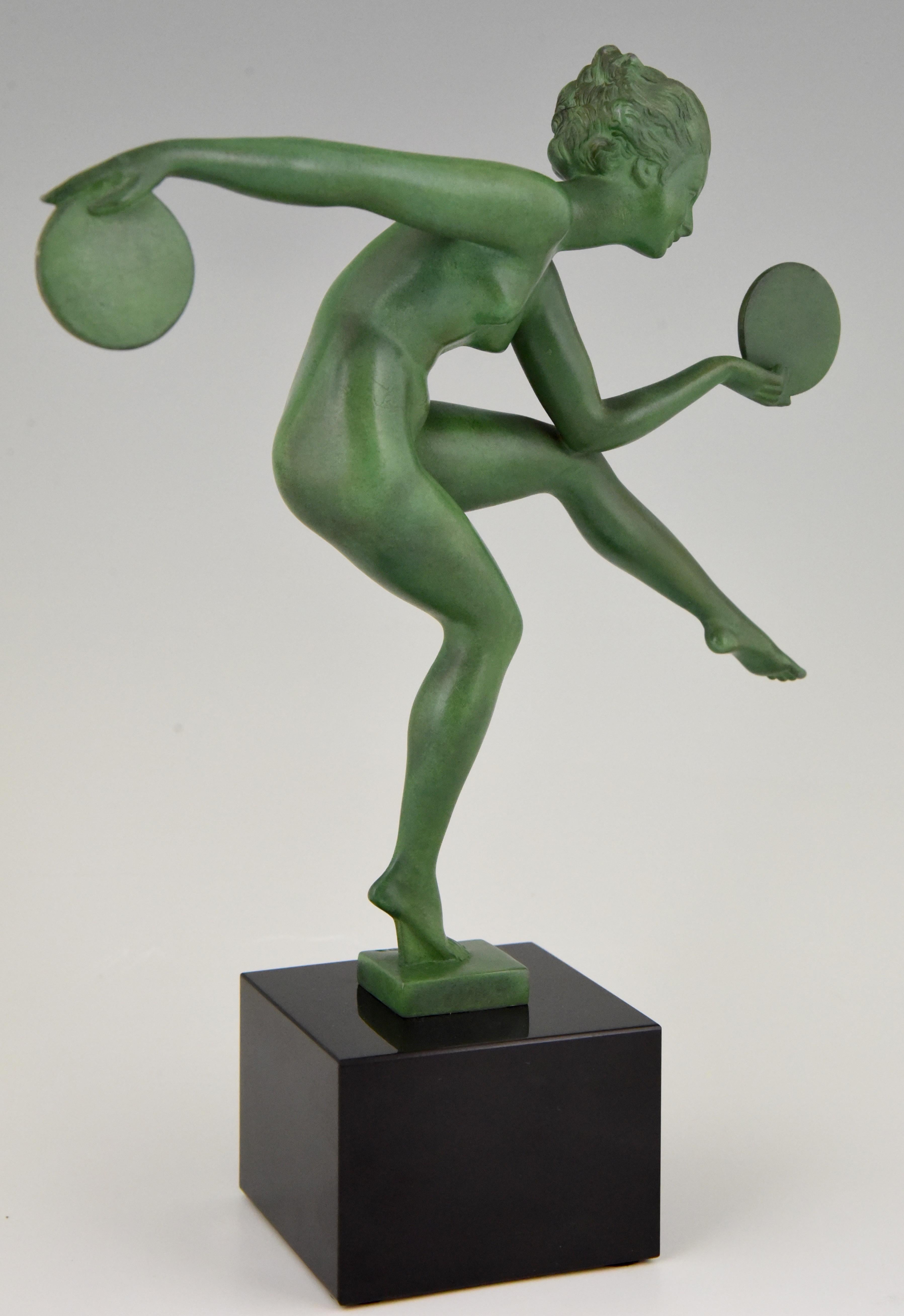 Marcel Bouraine Art Deco Sculpture Nude Disc Dancer Derenne, France, 1930 1