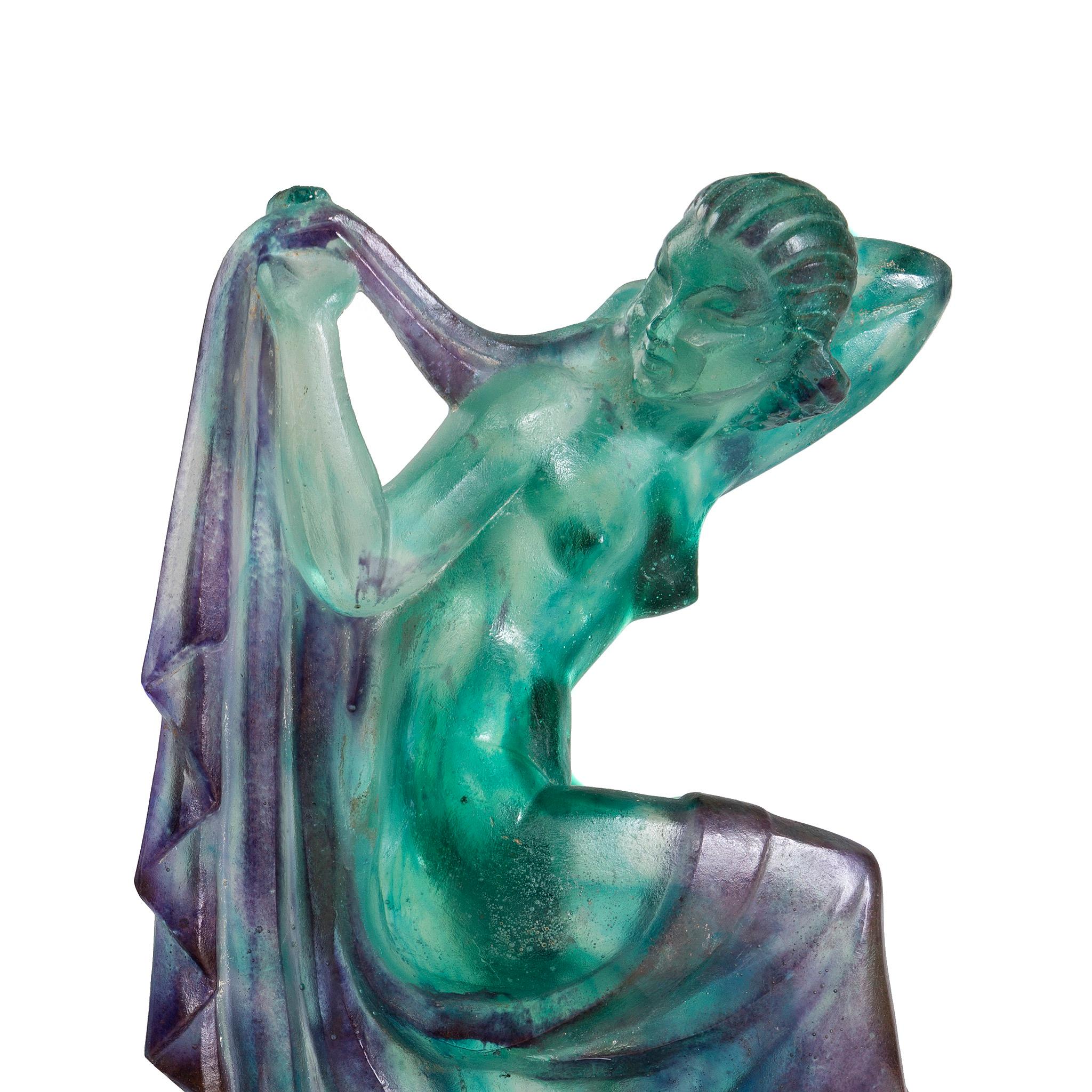 Art Deco Marcel Bouraine & Gabriel Argy-Rousseau “Danseuse” Pâte de verre Sculpture For Sale