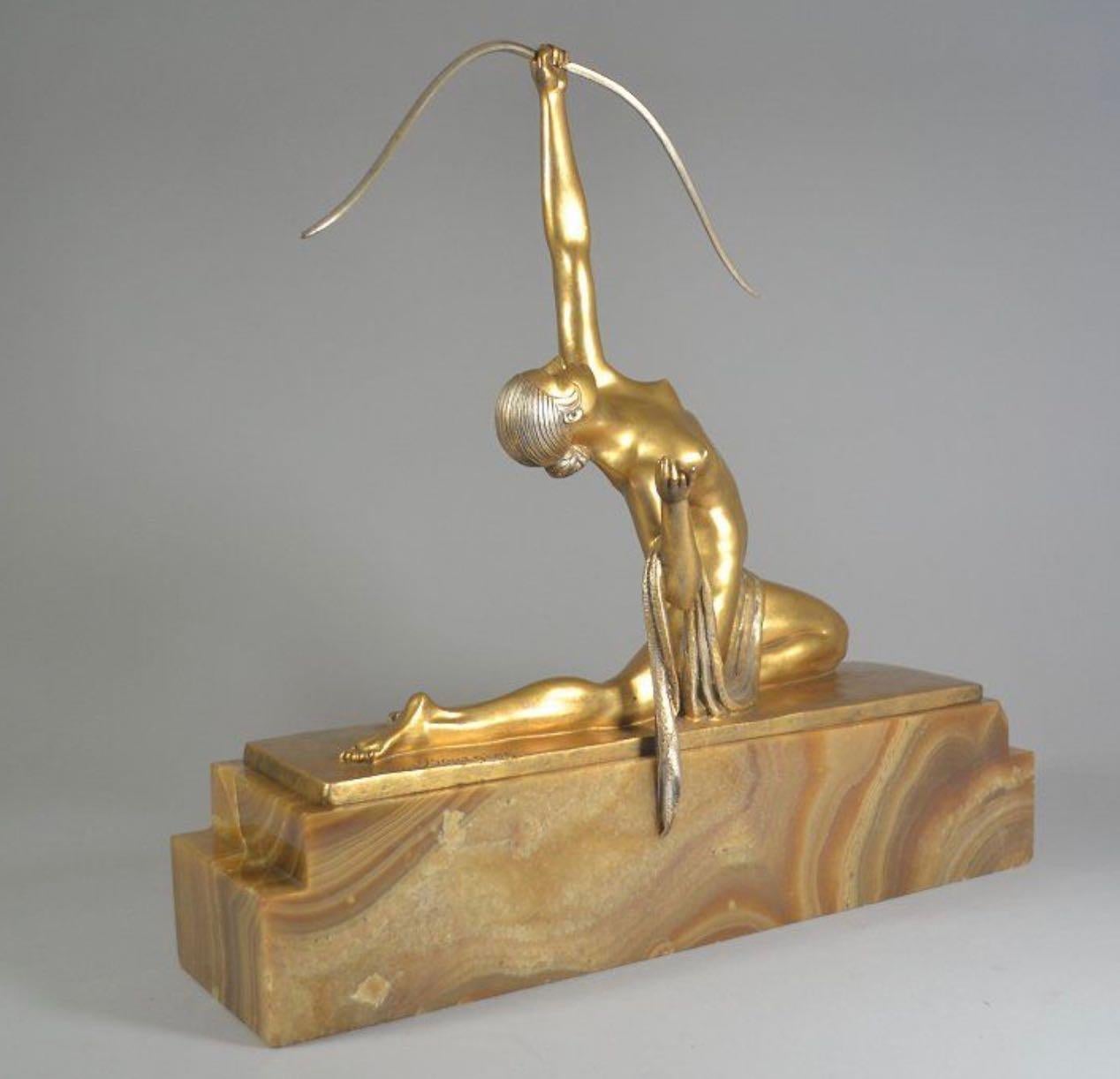 Marcel Bouraine Rare Bronze Archer Diana the Huntress In Good Condition In Oakland, CA