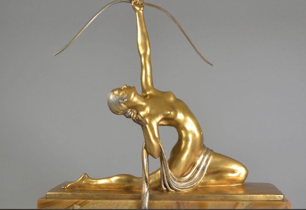 Mid-20th Century Marcel Bouraine Rare Bronze Archer Diana the Huntress