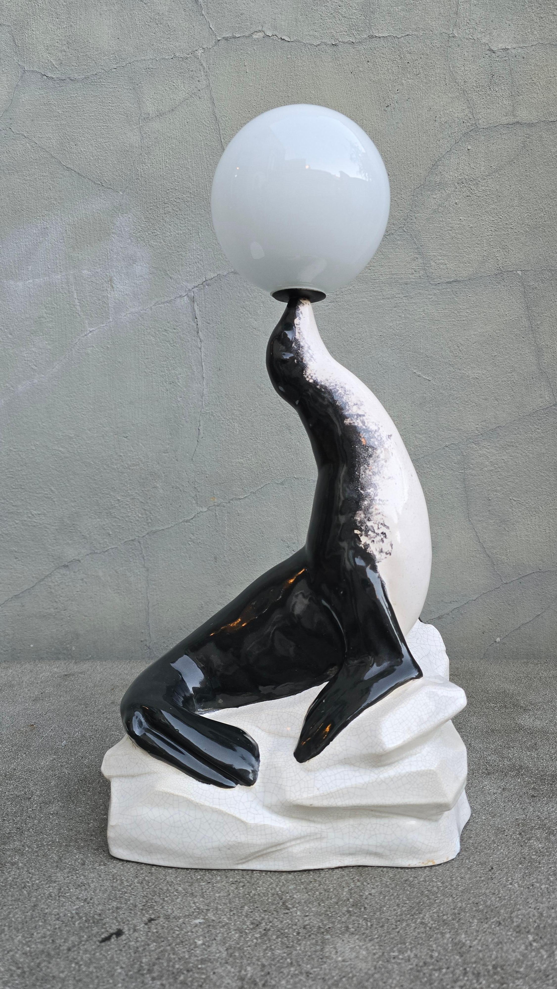 Art Deco Marcel Bouraine Sea Lion Lamp For Sale