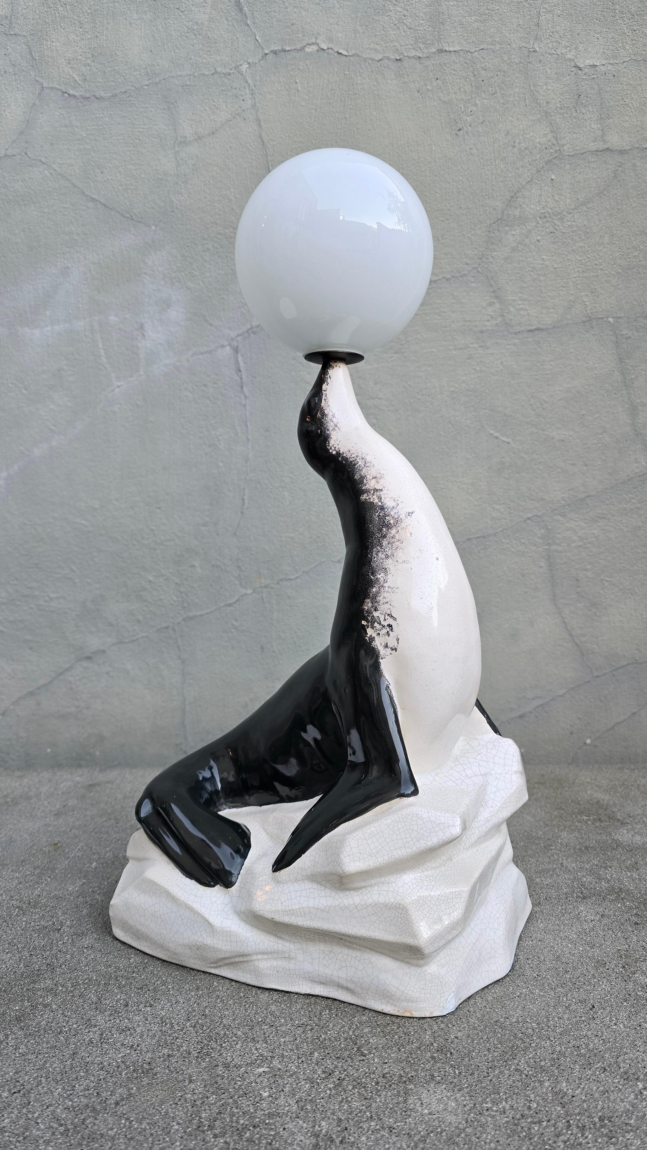 French Marcel Bouraine Sea Lion Lamp For Sale