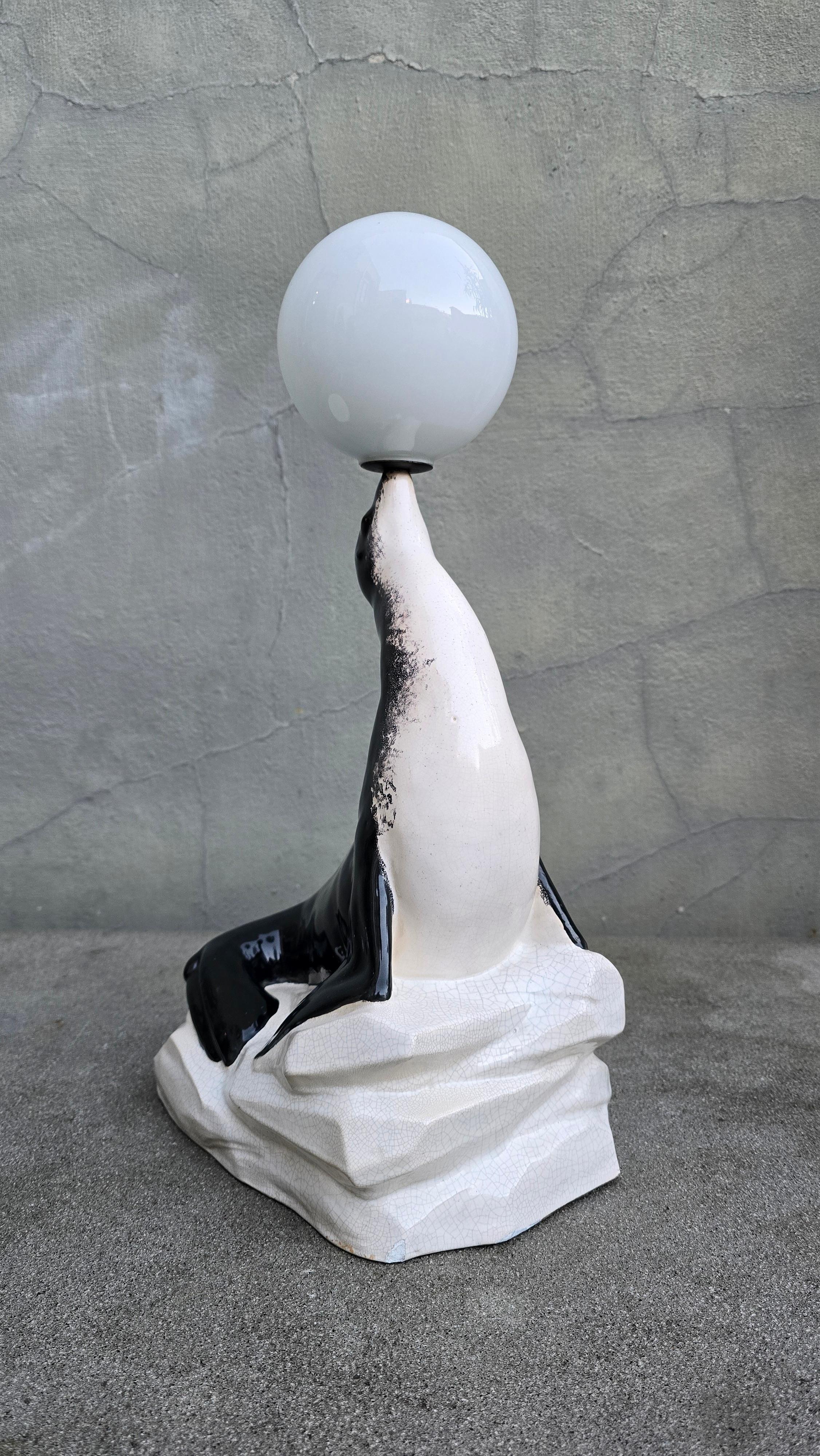 20th Century Marcel Bouraine Sea Lion Lamp For Sale