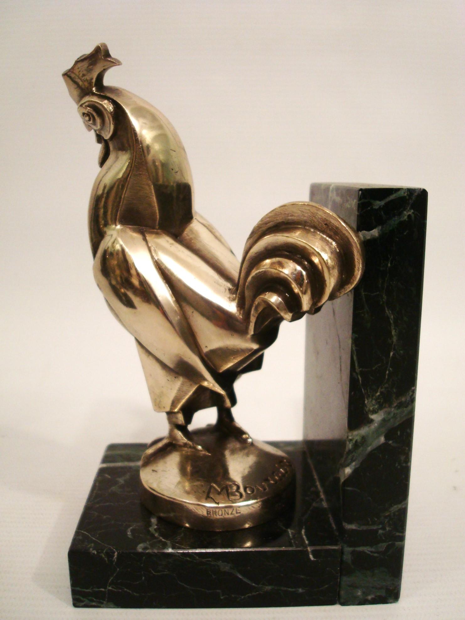 Marcel Bouraine Silvered Bronze Pair of Art Deco Roosters Bookends. France 1920s For Sale 3
