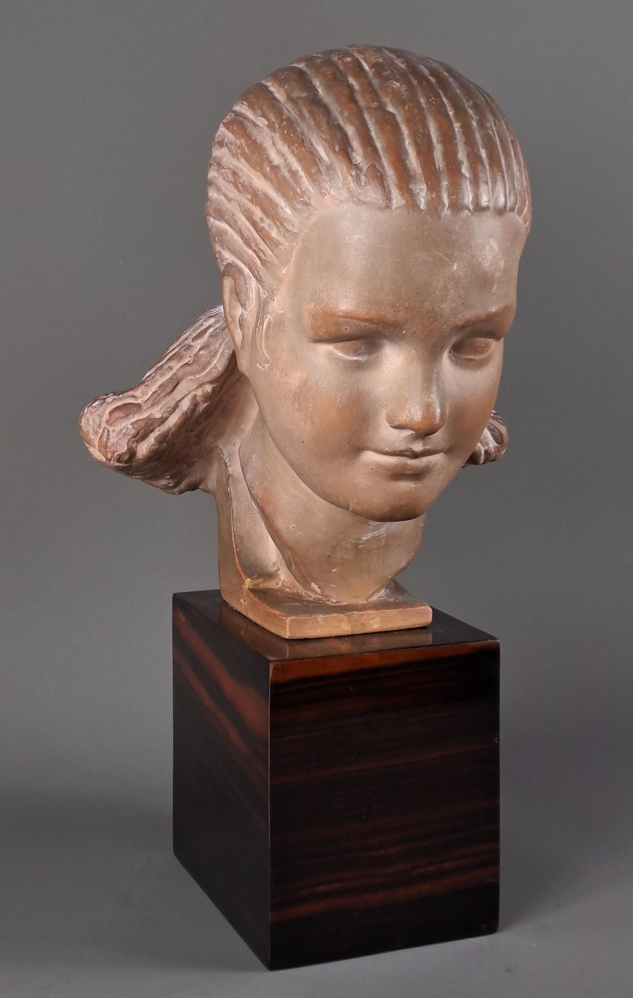 Marcel Bouraine - Terracotta Sculpture - Bust Of Woman For Sale 5