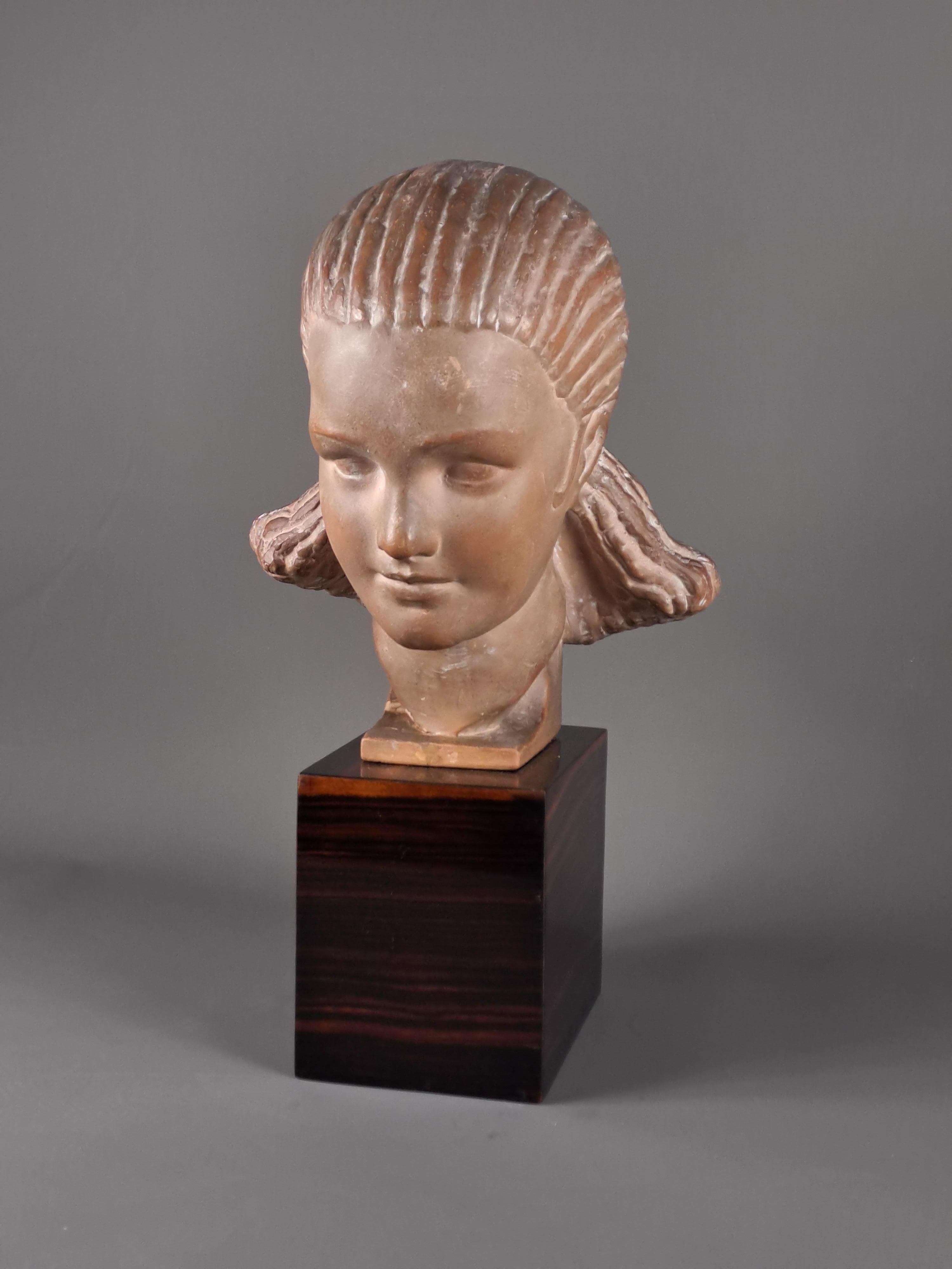 Marcel Bouraine - Terracotta Sculpture - Bust Of Woman For Sale 3