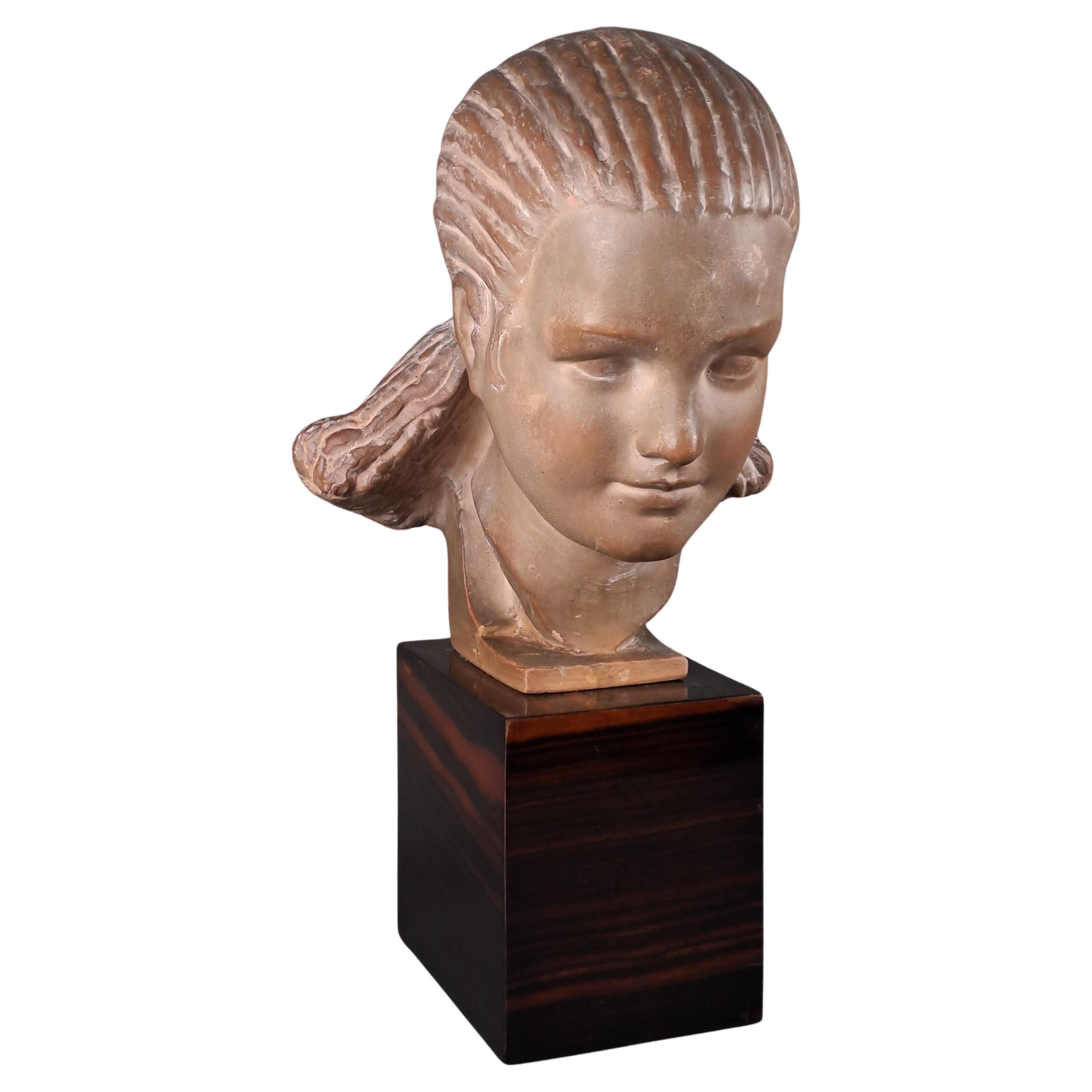 Marcel Bouraine - Terracotta Sculpture - Bust Of Woman For Sale