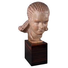 Vintage Marcel Bouraine - Terracotta Sculpture - Bust Of Woman