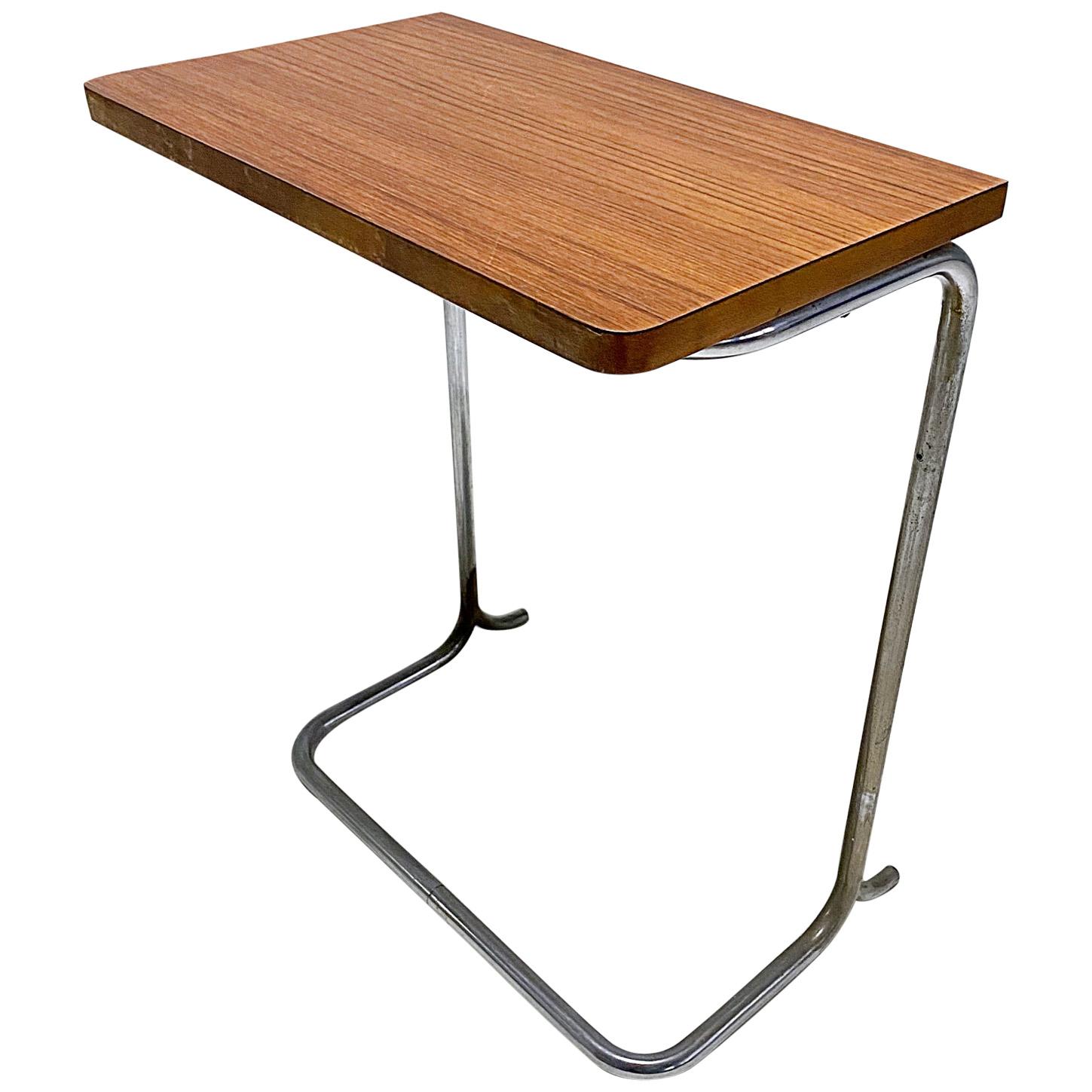 Marcel Breuer Attributed Bauhaus Nickel-Plated Steel & Walnut Side Table, 1920s For Sale