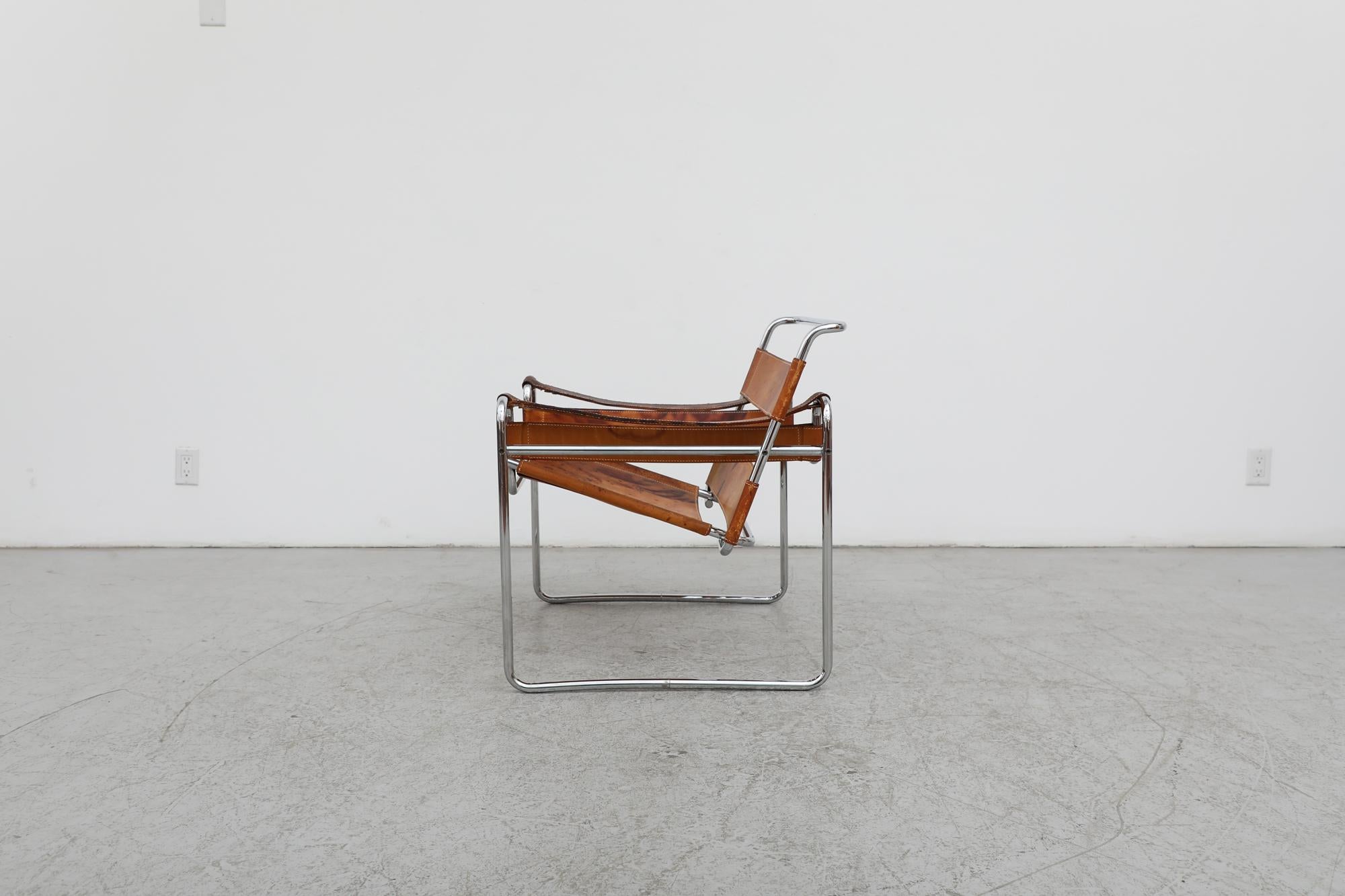 Bauhaus Marcel Breuer B3 Wassily Chair in Chrome & Natural Leather for Gavina, 1960's