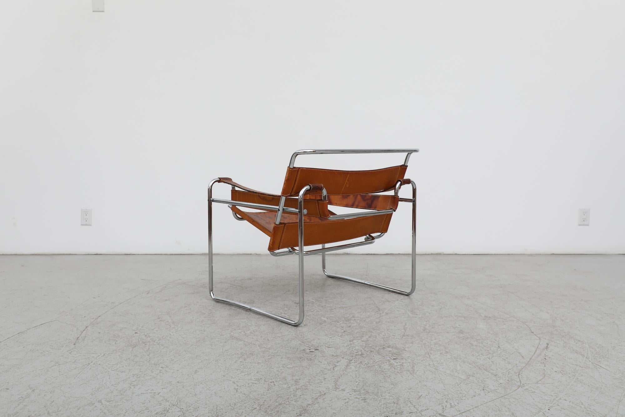 Italian Marcel Breuer B3 Wassily Chair in Chrome & Natural Leather for Gavina, 1960's