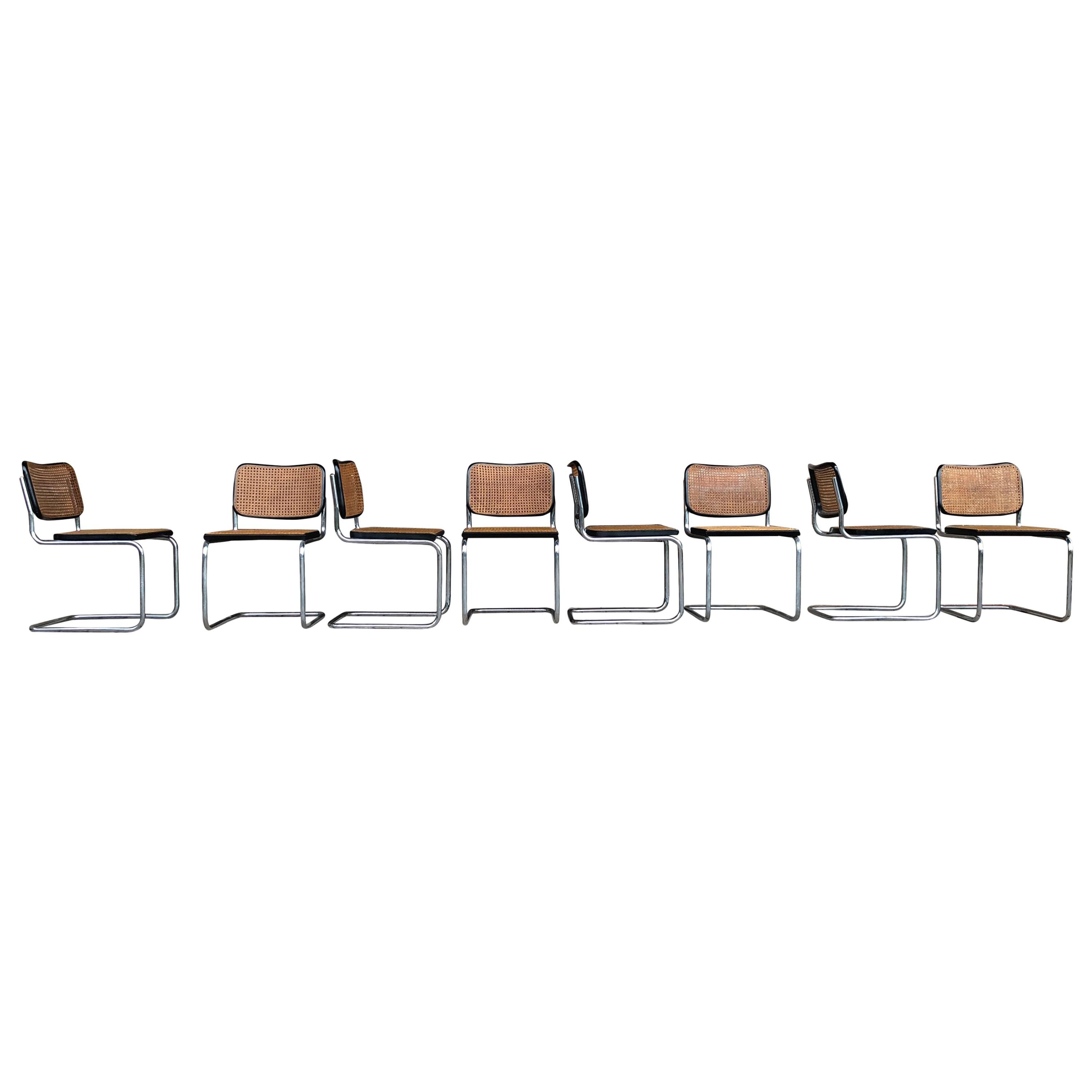 Italian Marcel Breuer B32 Cesca Dining Room Chairs for Gavina Knoll, 1963, Set of 8 For Sale