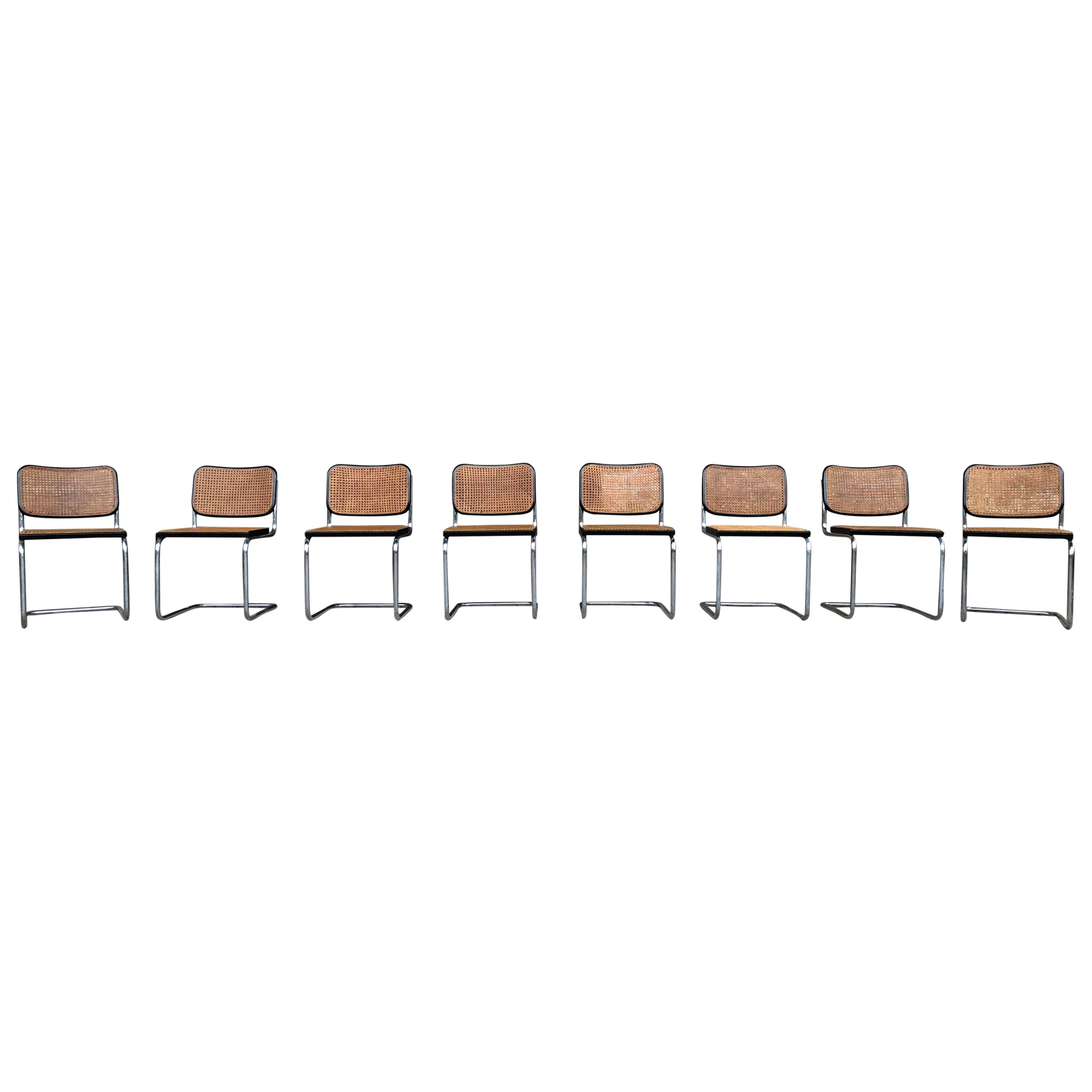 Marcel Breuer B32 Cesca Dining Room Chairs for Gavina Knoll, 1963, Set of 8 In Good Condition For Sale In Padova, IT