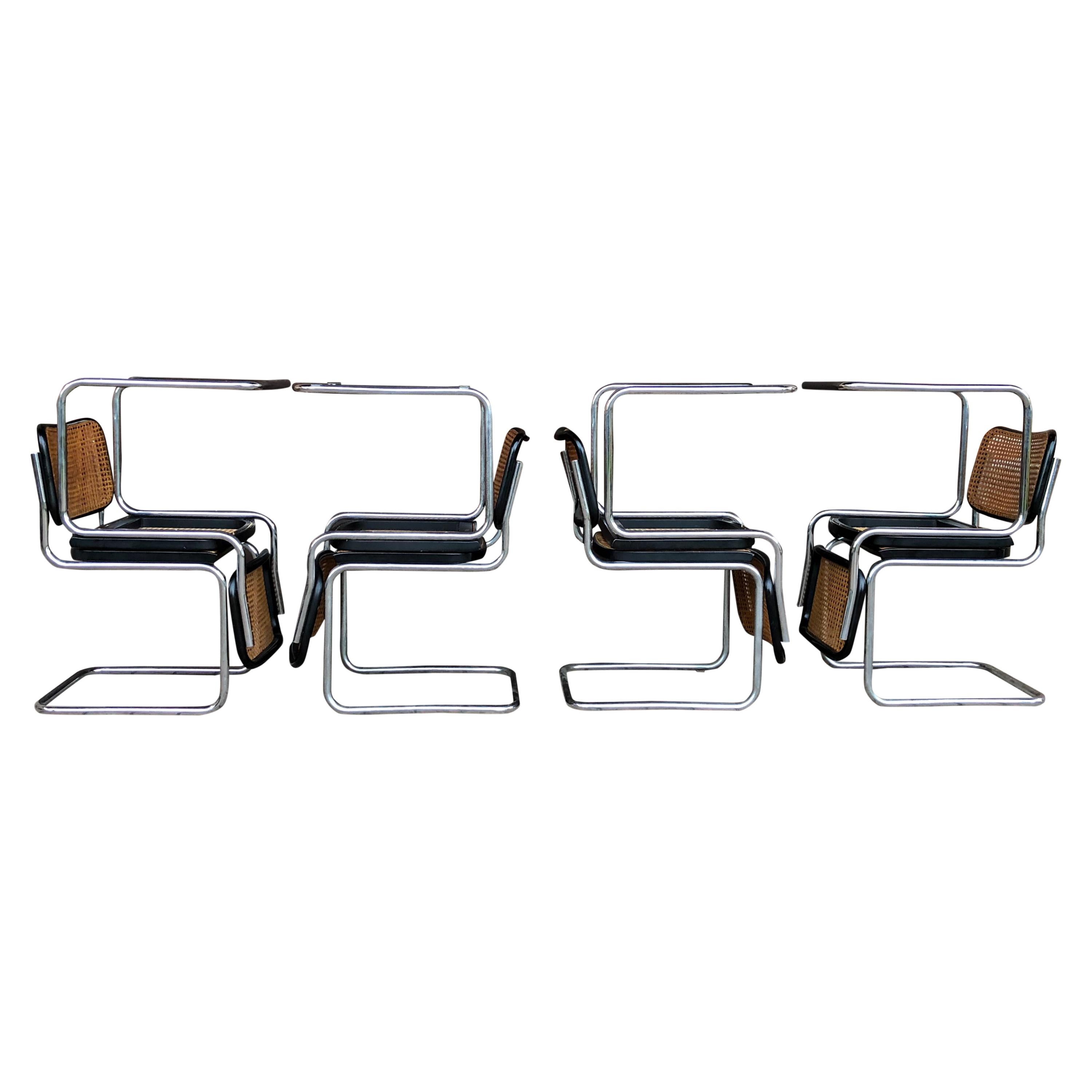 Wicker Marcel Breuer B32 Cesca Dining Room Chairs for Gavina Knoll, 1963, Set of 8 For Sale