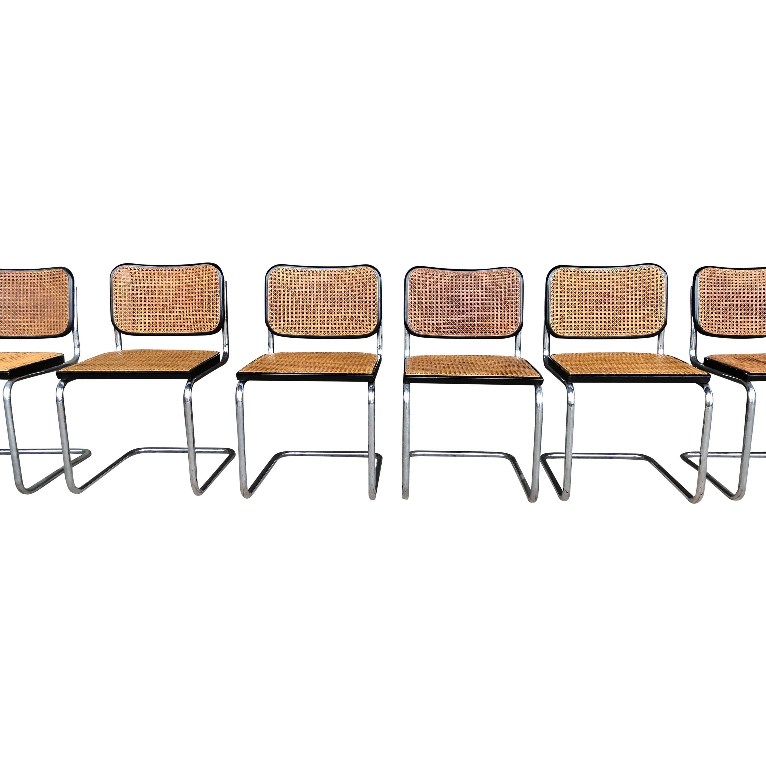 Marcel Breuer B32 Sillas de comedor Cesca para Gavina Knoll, 1963, lote de 8 Mimbre en venta