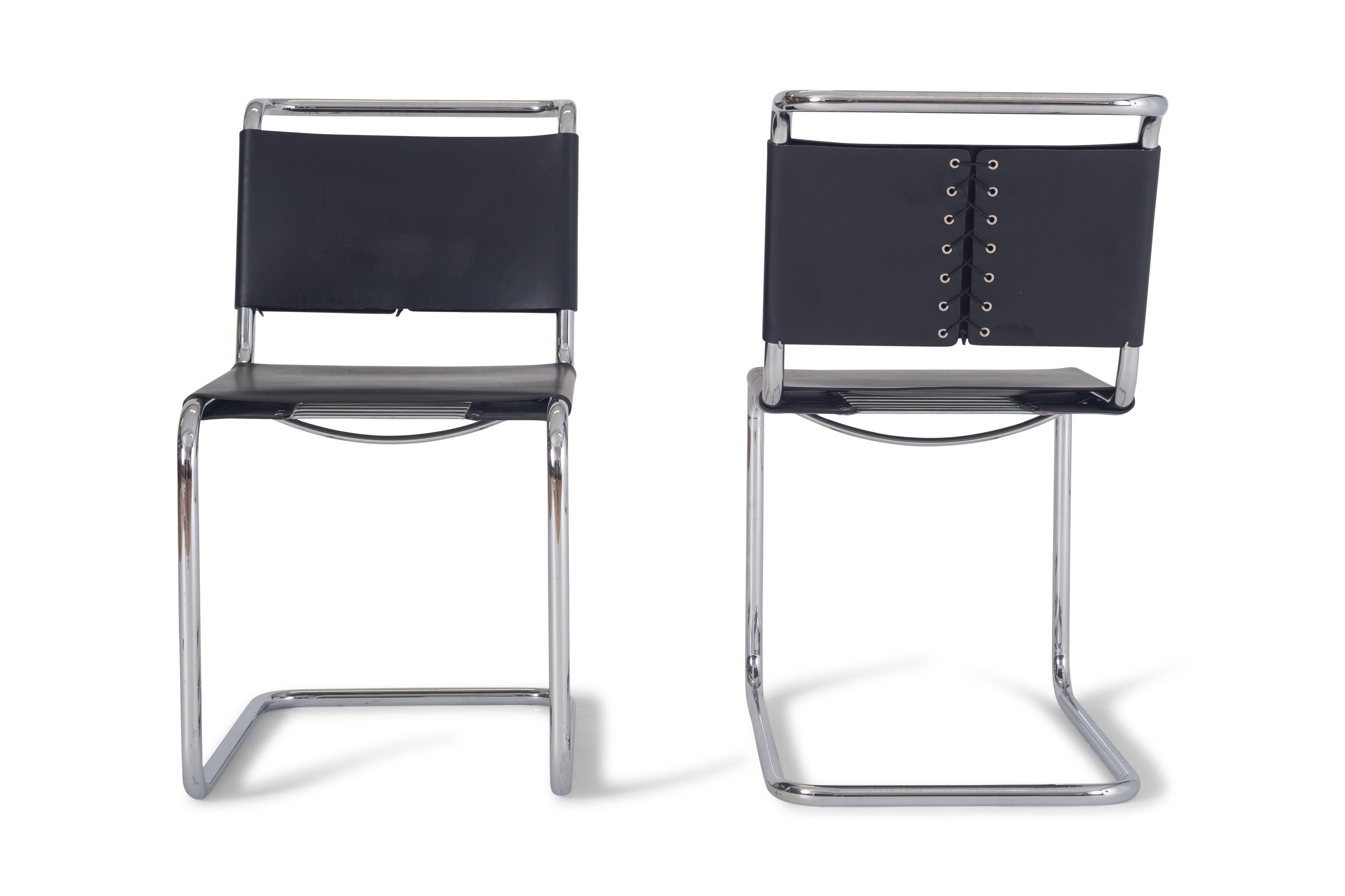 Bauhaus Marcel Breuer B33 Cantilever Leather Dining Chairs - 1950s