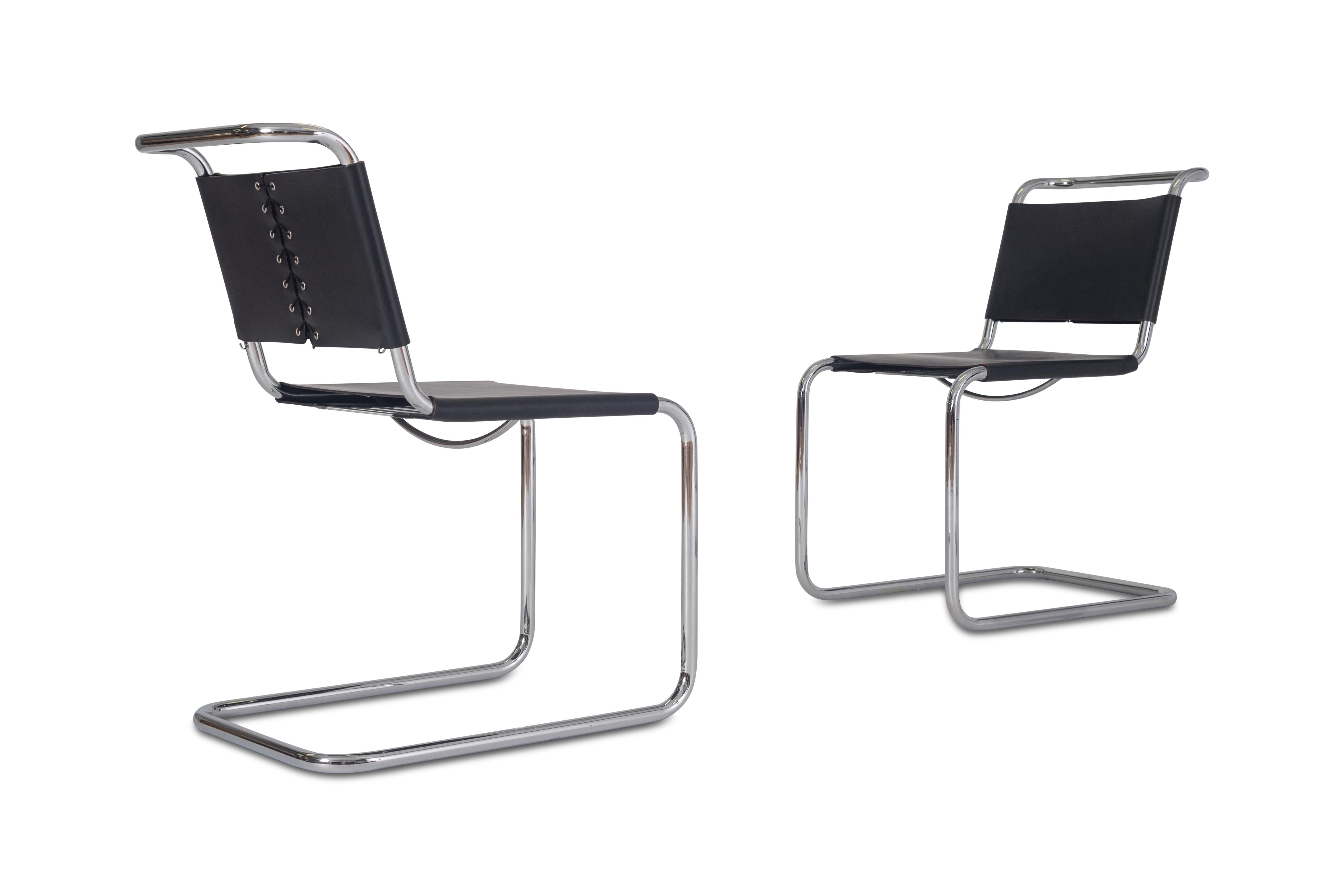 American Marcel Breuer B33 Cantilever Leather Dining Chairs - 1950s