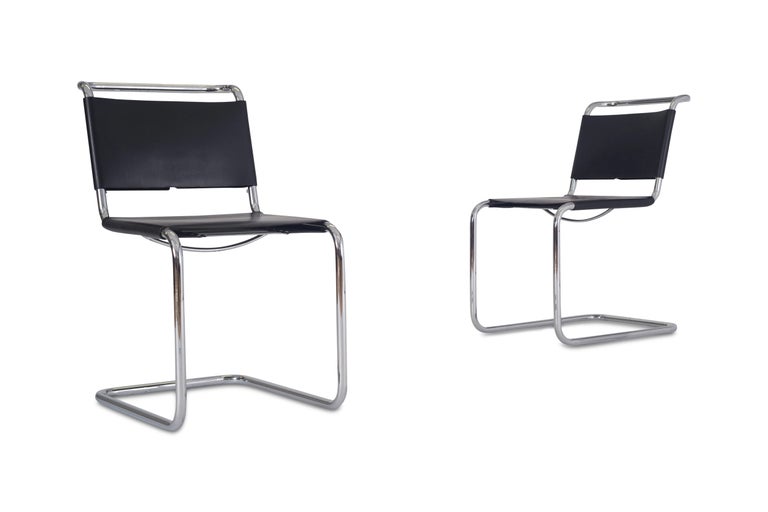 Marcel Breuer B33 Cantilever Leather Dining Chairs - 1950s at 1stDibs