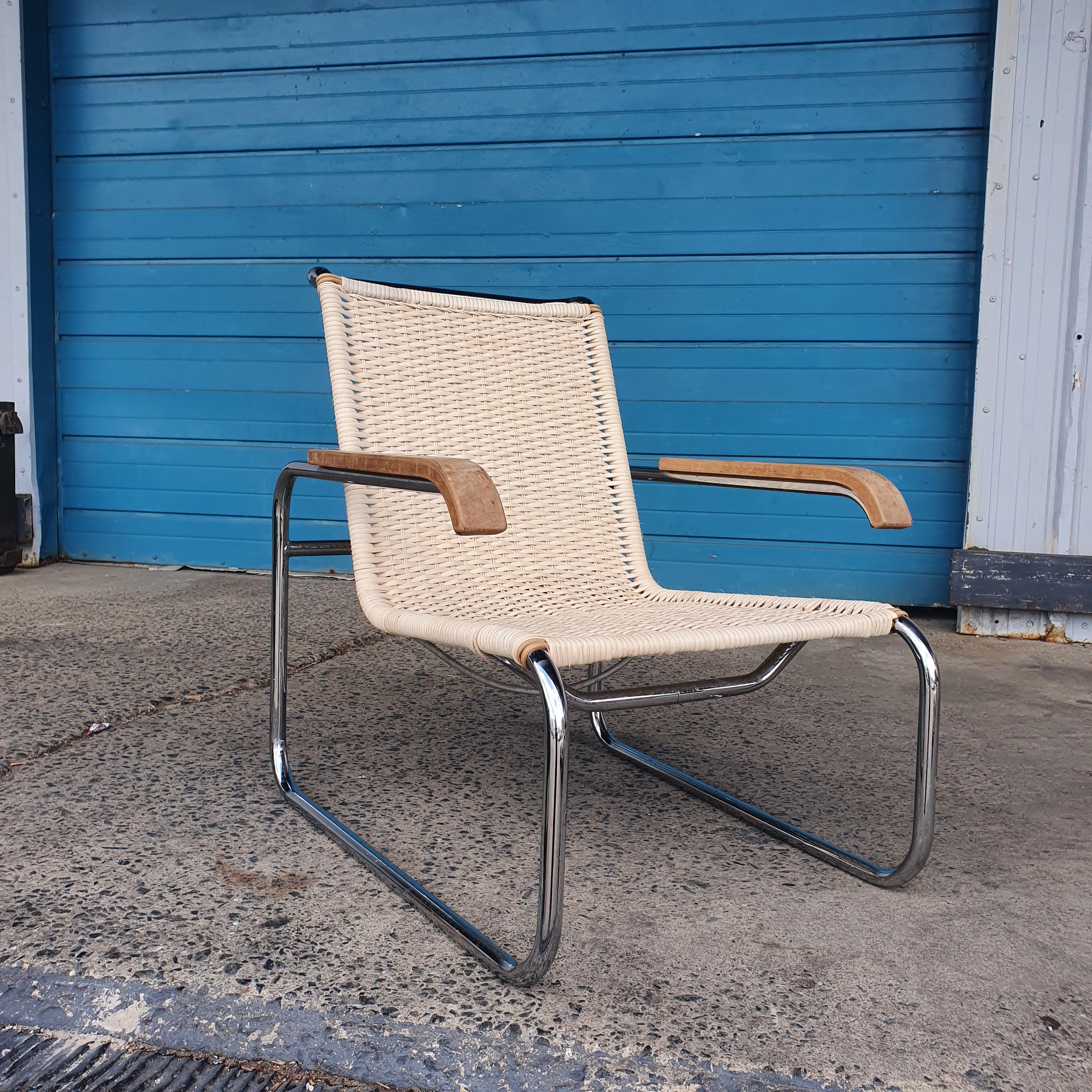 Marcel Breuer B35 Chrome and Cane Lounge Chair For Sale 1