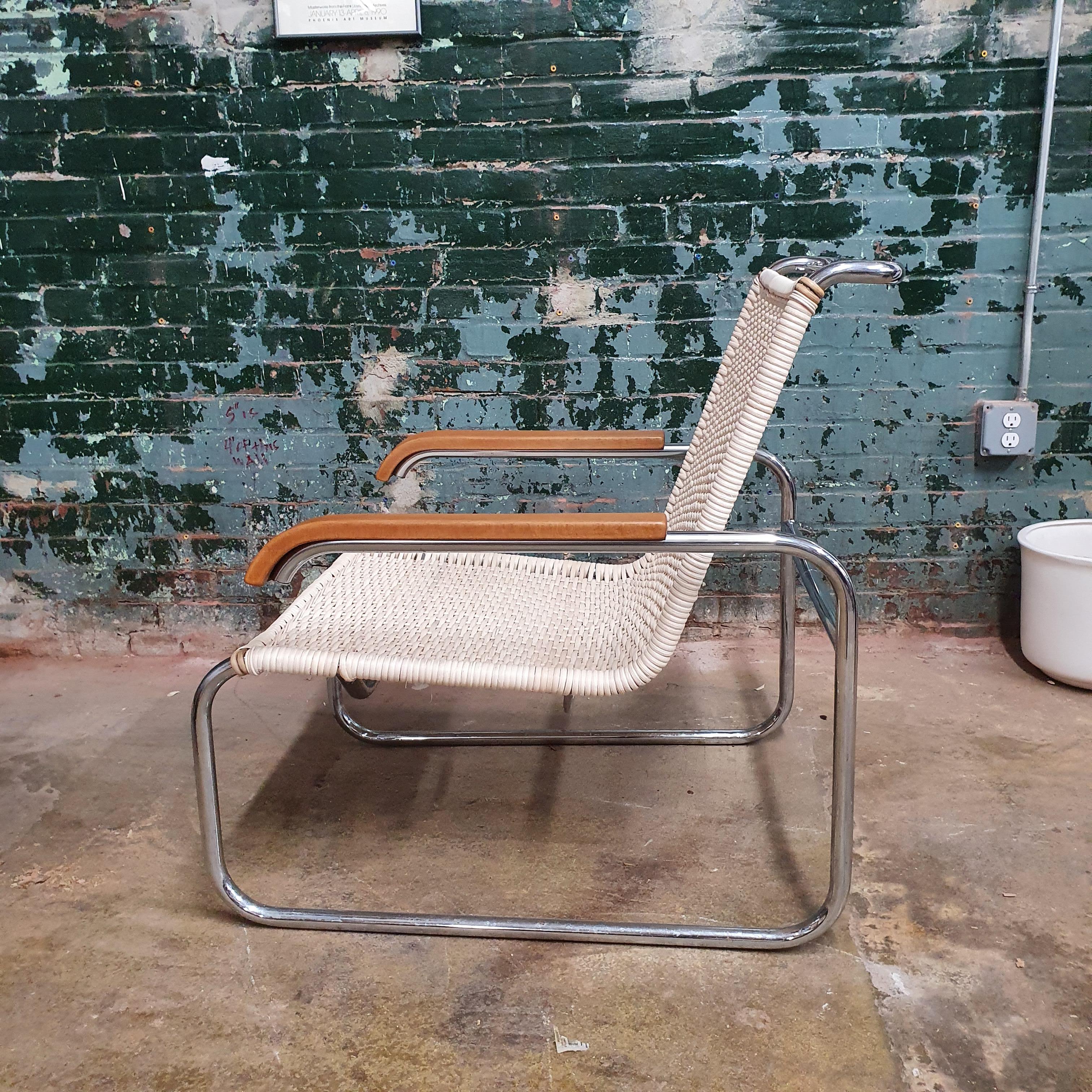 Bauhaus Marcel Breuer B35 Chrome and Cane Lounge Chair For Sale