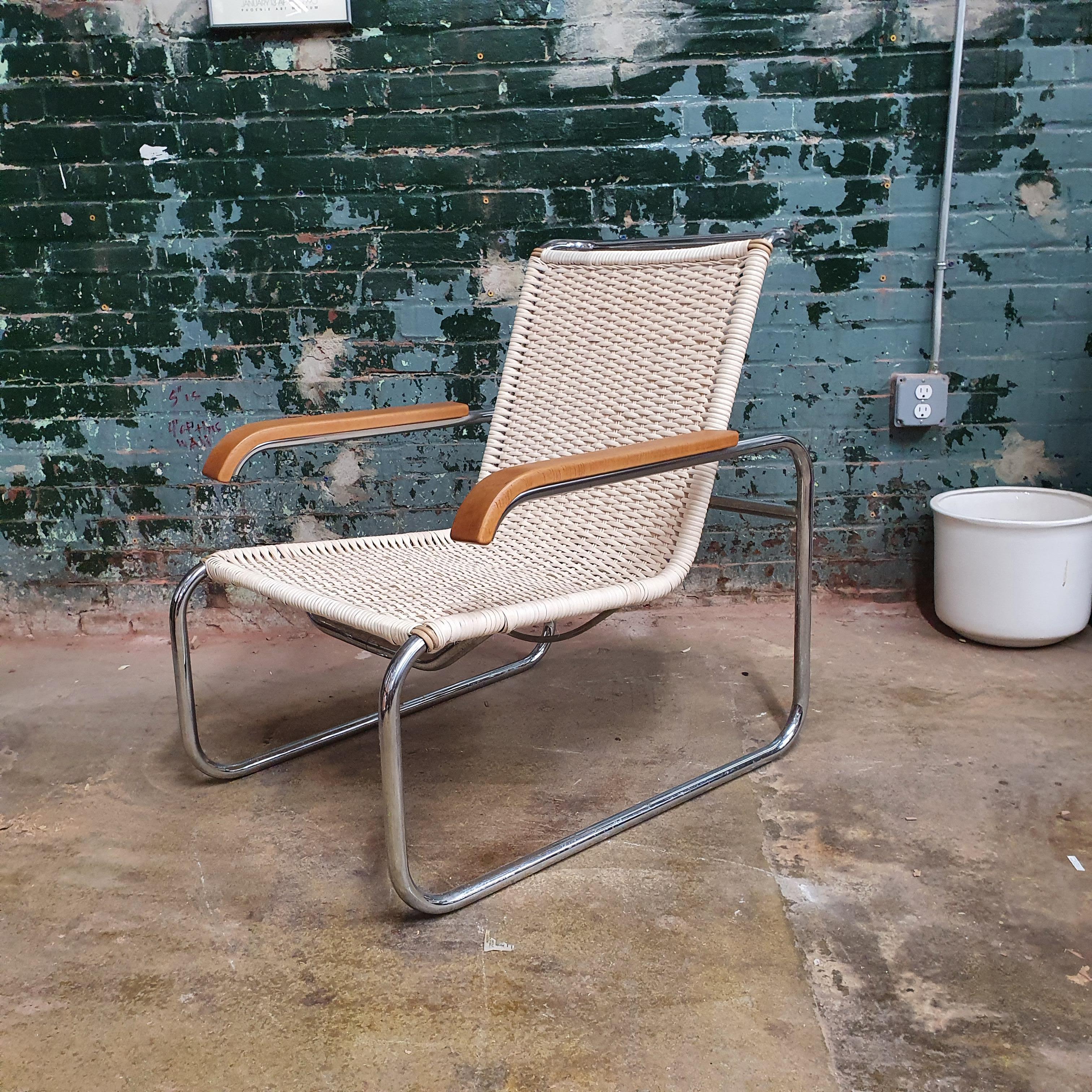 Canne Fauteuil de salon Marcel Breuer B35 en chrome et rotin en vente