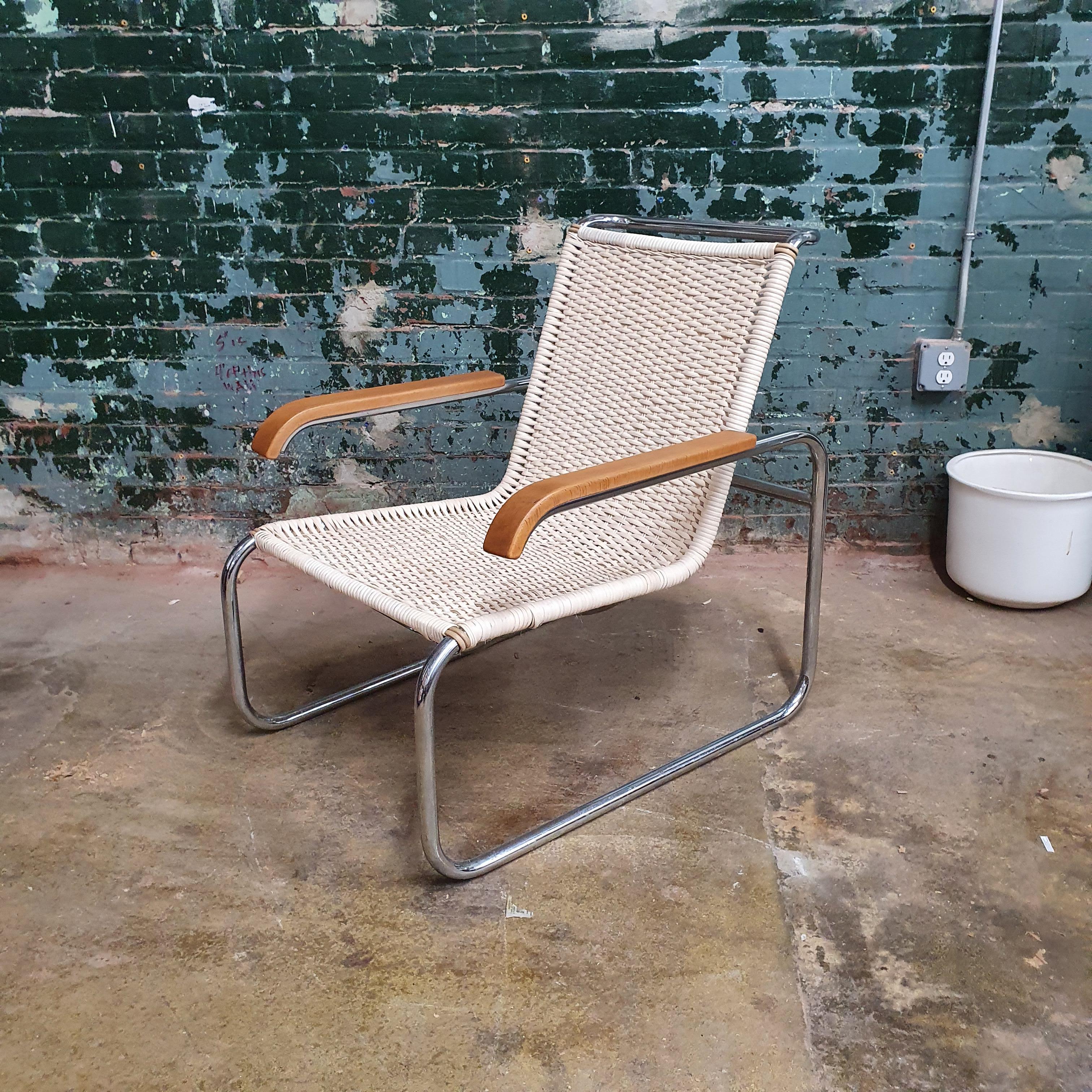 Marcel Breuer B35 Chrome and Cane Lounge Chair In Good Condition For Sale In Philadelphia, PA