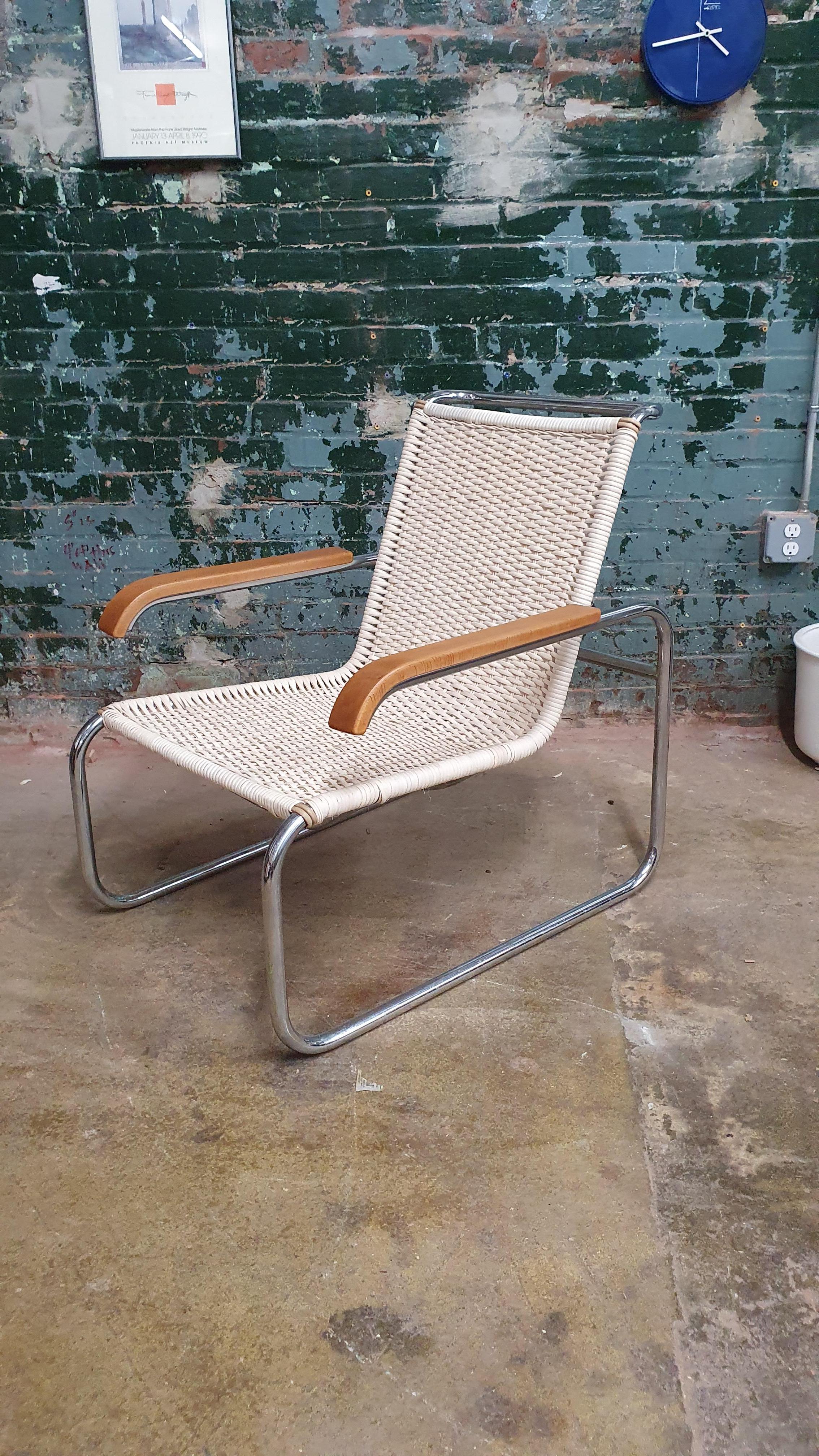 Mid-20th Century Marcel Breuer B35 Chrome and Cane Lounge Chair For Sale